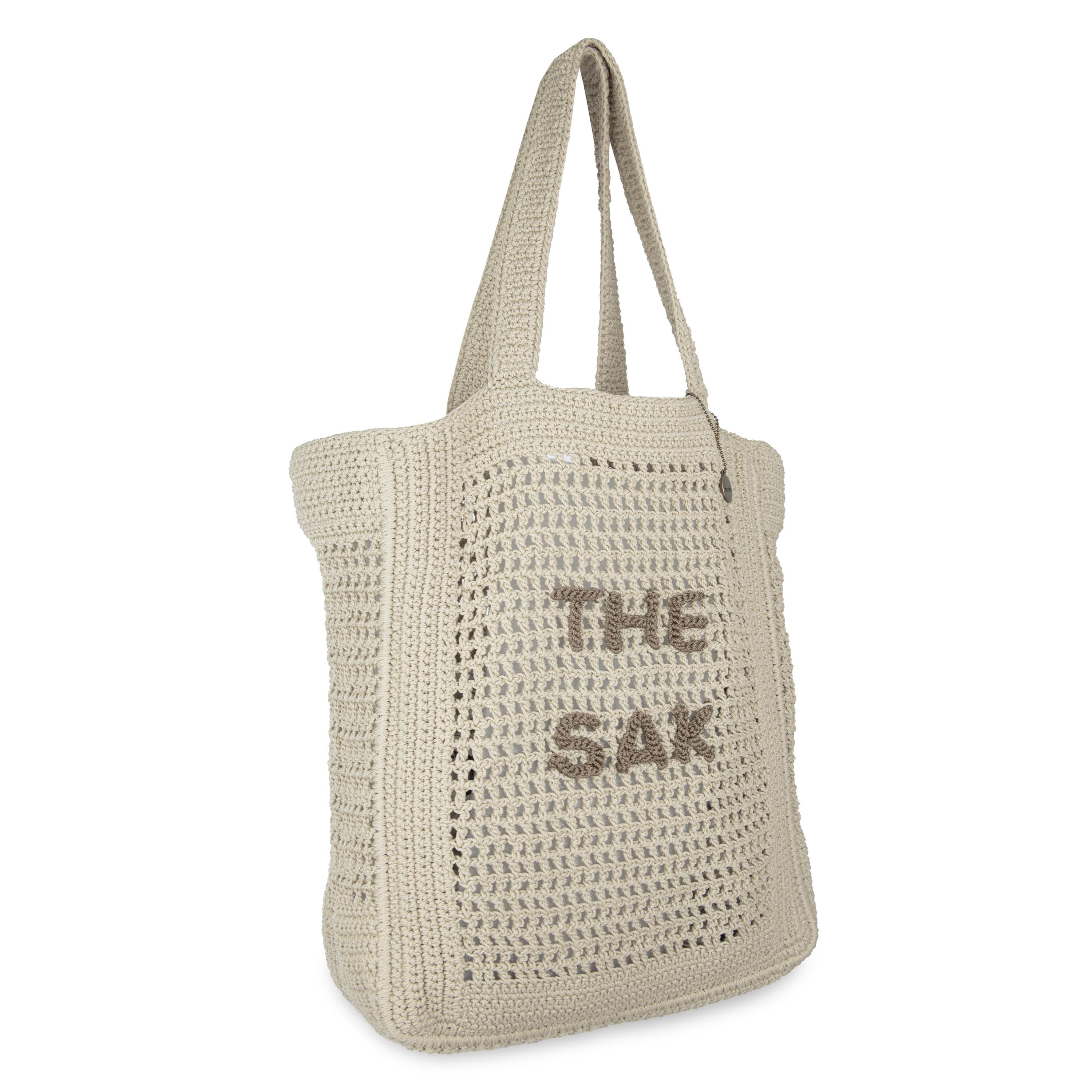 Hand Crocheted Ecru Market Tote Bag by The Sak - Stylish & Durable Cotton Shopping Bag for Groceries, Beach Trips & Everyday Use