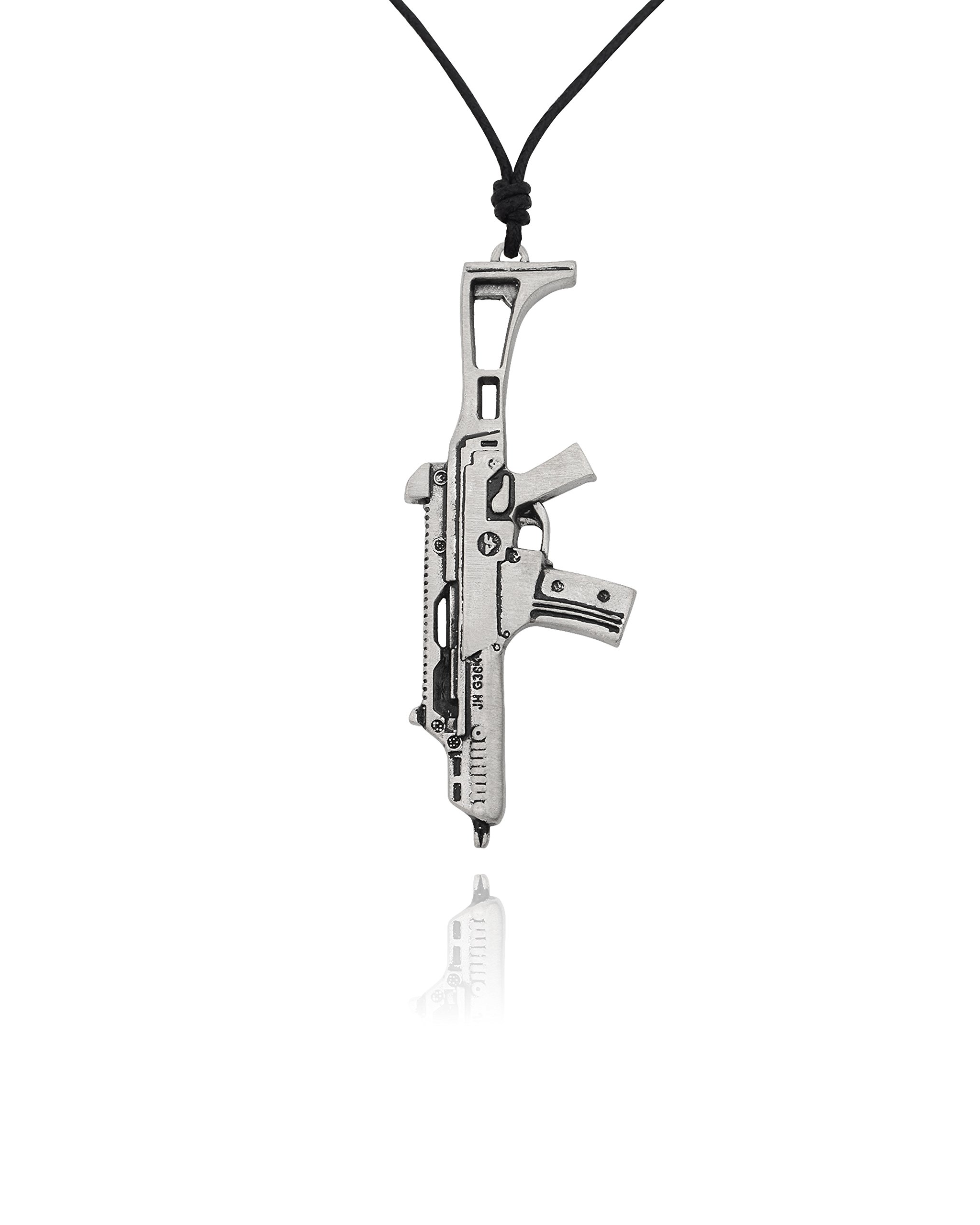 Uzi Machine Gun Silver Pewter Charm Necklace Pendant - Military Style Jewelry Gift for Men & Women - Perfect for Cosplay, Collectors & Gun Enthusiasts