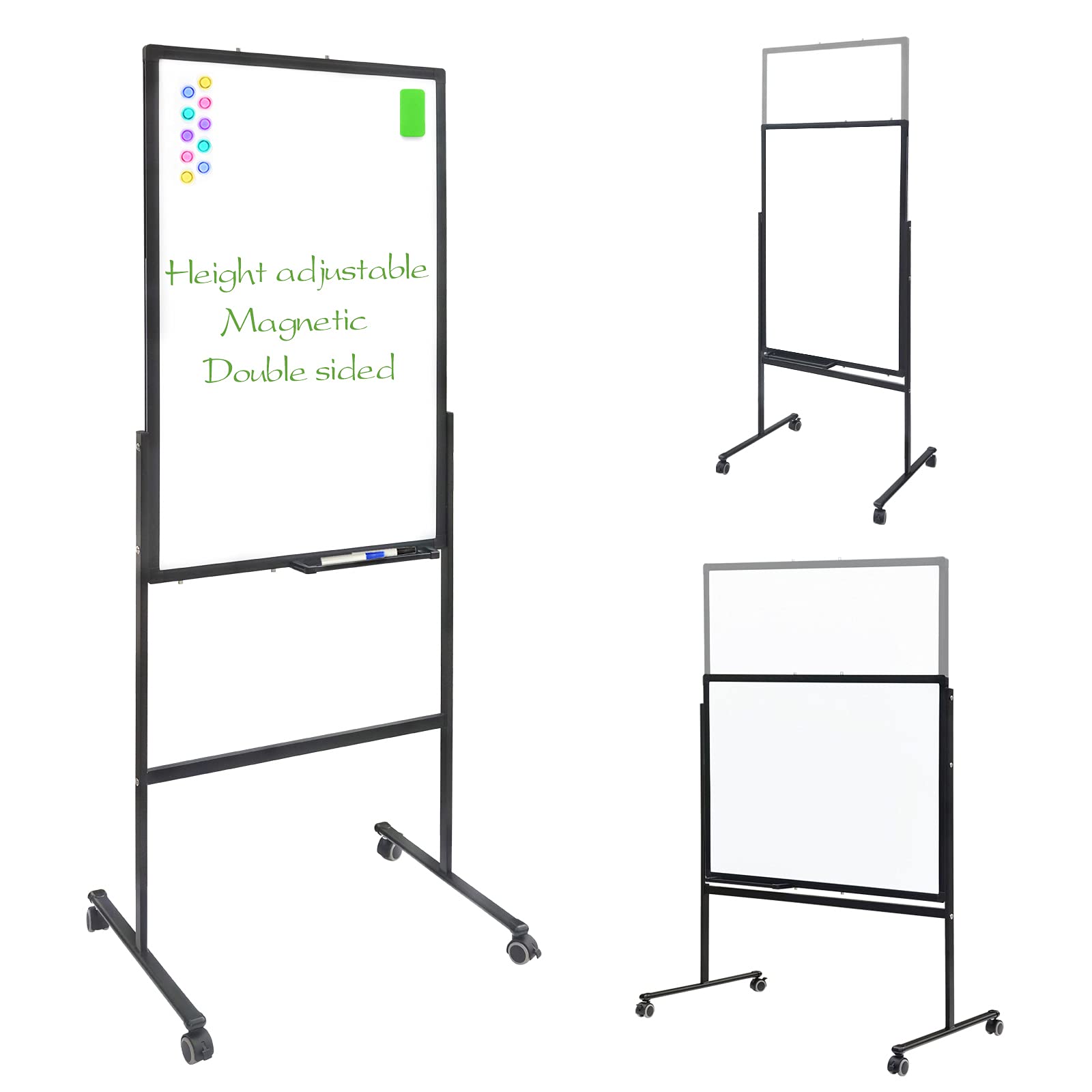 VISTECH 36x24 Inch Magnetic Dry Erase Whiteboard - Double-Sided, Adjustable Height, Mobile with Wheels & Stand - Portable Whiteboard Easel for Home, Office, Classroom & Presentations