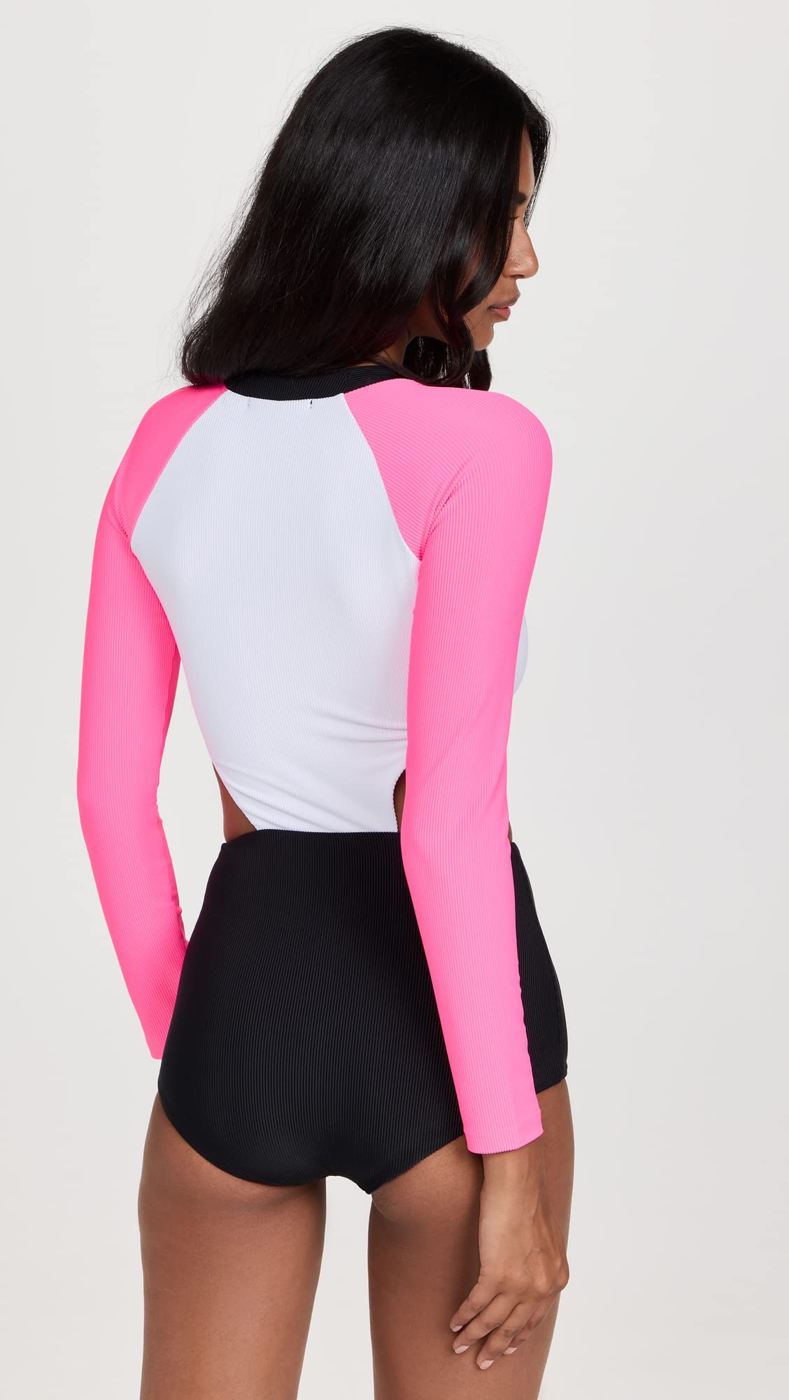 Beach Riot Bethany Springsuit - Black & Pink Color-Block One Piece Swimsuit | Medium | Perfect for Pool Parties, Beach Vacations & Summer Getaways