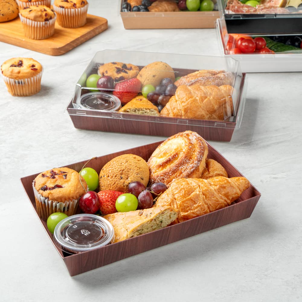 Restaurantware Matsuri Vision 9x6x1.5 Inch Large Disposable Sushi Trays - 100 Greaseproof Wood Grain Paper Sushi Containers for Entrees & Desserts (Lids Sold Separately) | Perfect for Japanese Restaurants, Catering, Takeout & Home Sushi Parties