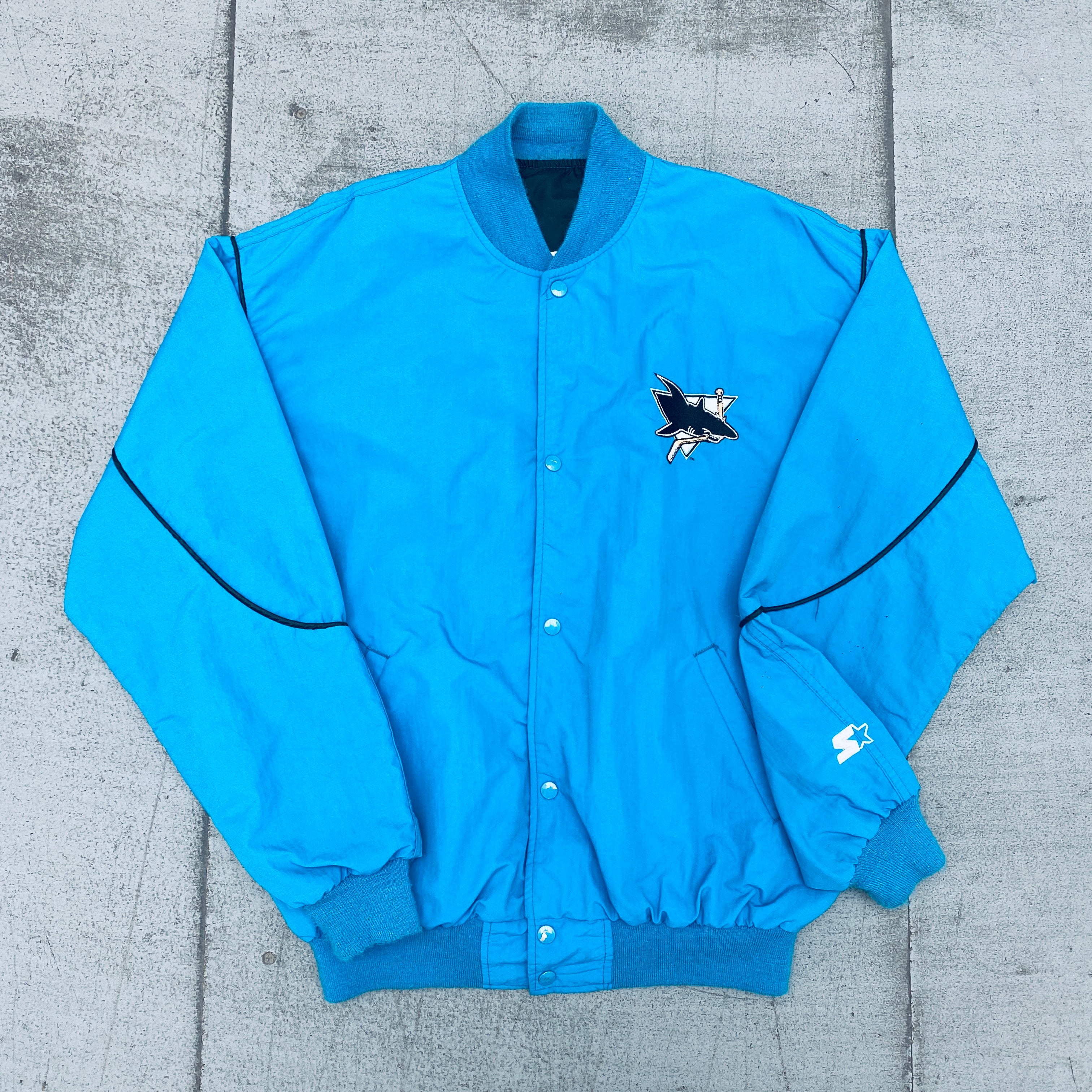 San Jose Sharks 1990s Vintage Lightweight Starter Bomber Jacket - XL Size | NHL Hockey Fan Apparel for Men & Women | Perfect for Game Day, Casual Wear & Sports Events
