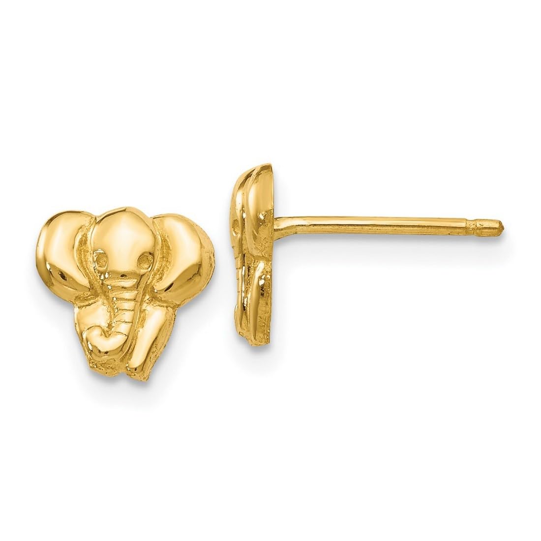 14K Yellow Gold Textured Polished Elephant Stud Earrings for Women - 7x8mm Wide Post Earrings - Perfect for Everyday Wear, Gifts & Special Occasions