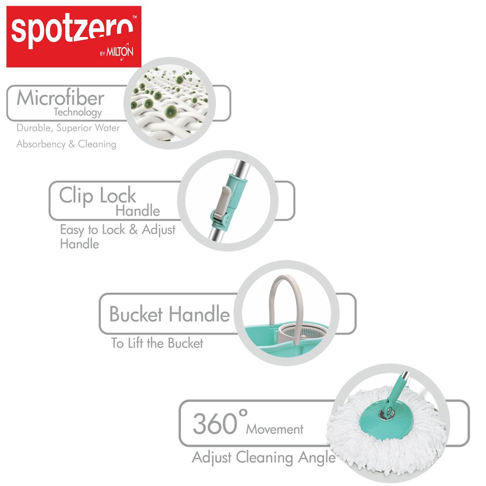 **Spotzero by Milton Prime Mop with Big Wheels & Stainless Steel Wringer – Aqua Green (Includes 2 Refills) – Ideal for Hardwood Floors, Tile & Kitchen Cleaning**