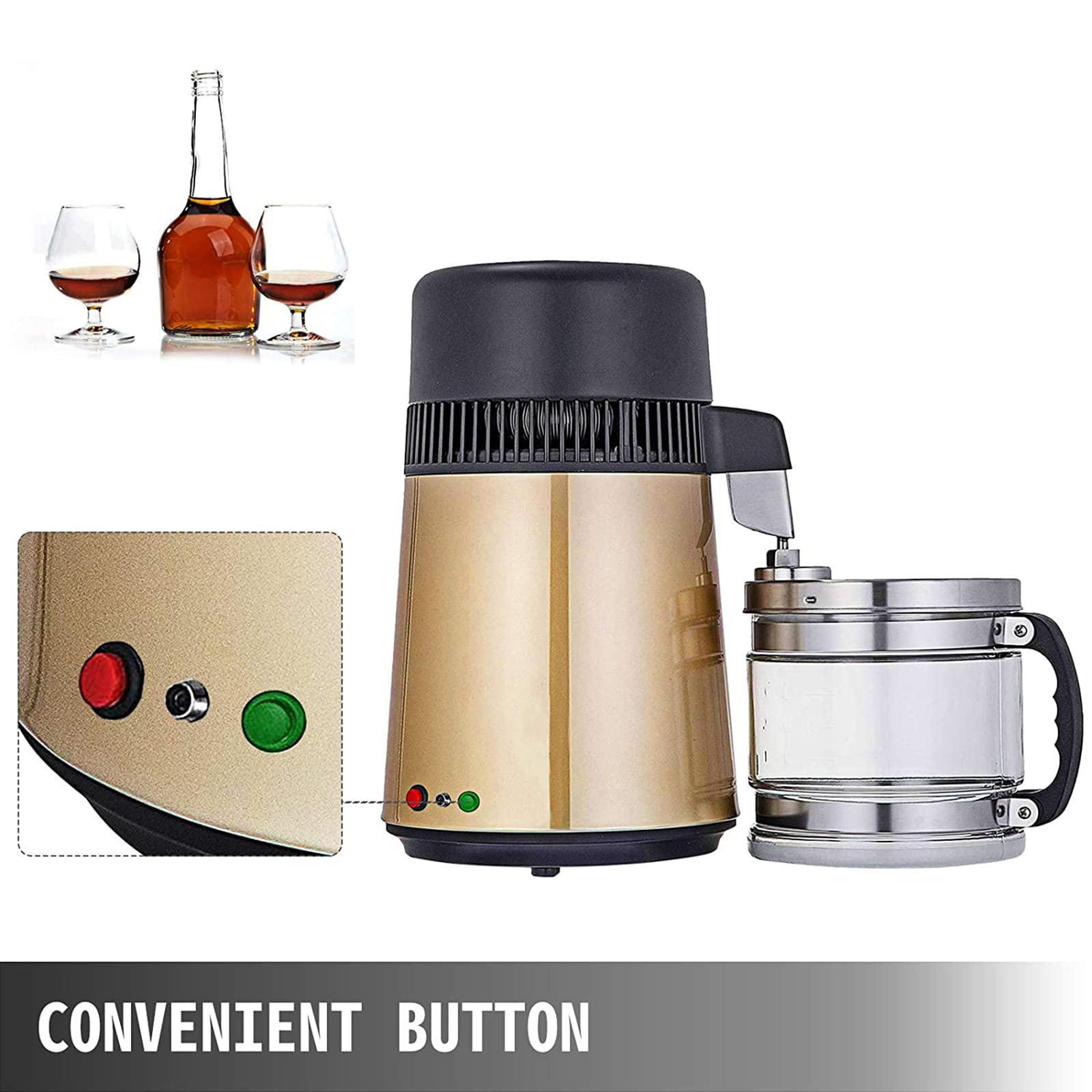 **1.1 Gal/4L Countertop Water Distiller - 750W Stainless Steel Purifier with Food-Grade Glass Container & Handle | Pure Water for Home, Office & Emergency Preparedness**