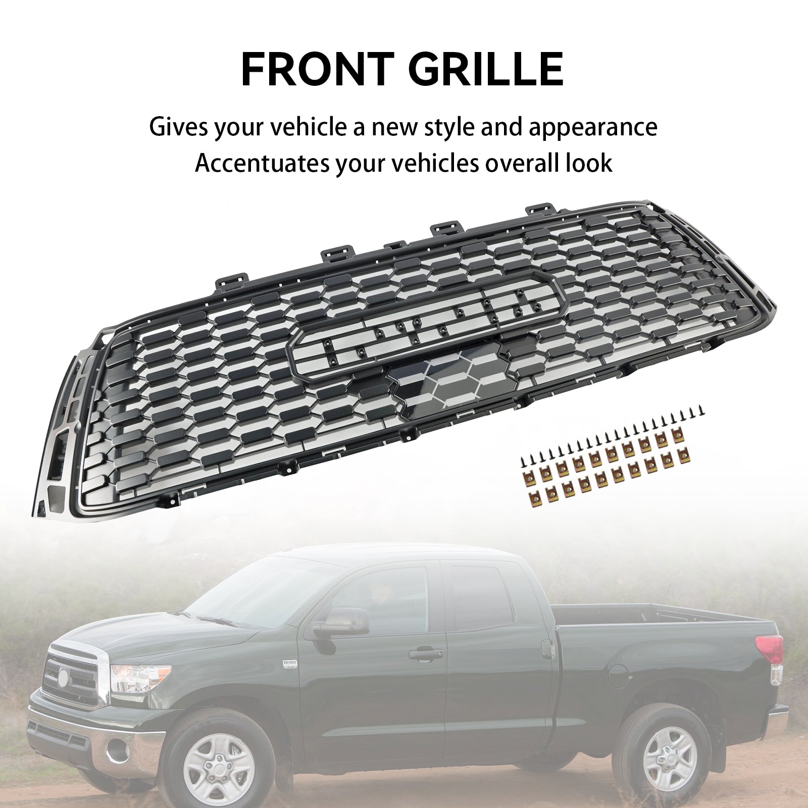 10-13 Toyota Tundra TRD PRO Black Honeycomb Front Bumper Grill Grille Replacement - Durable ABS Plastic Mesh Grille for Off-Road & Street Driving