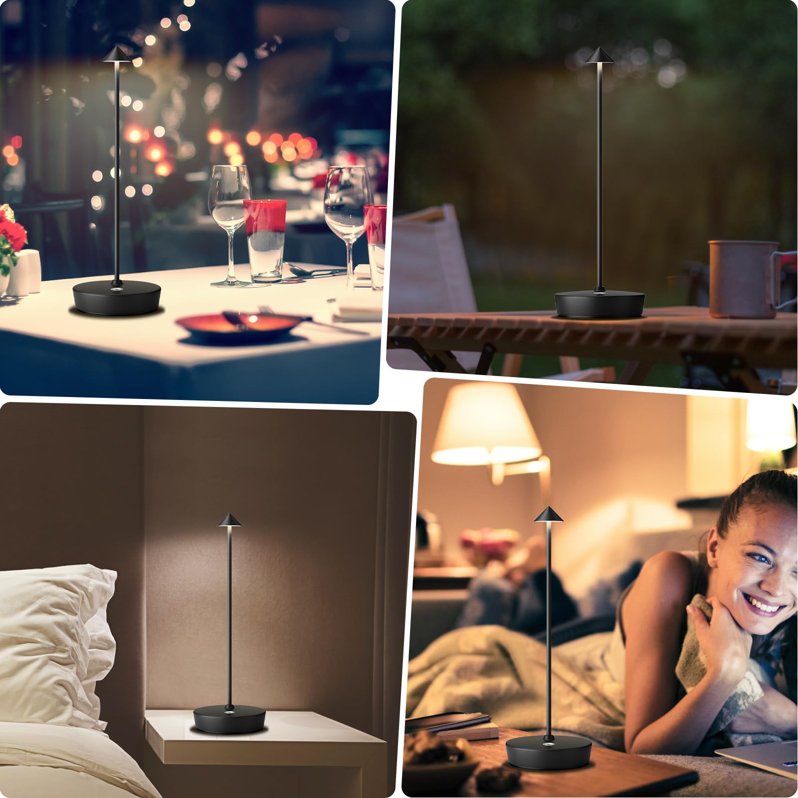 2 Pack Rechargeable Cordless LED Table Lamp - 6000mAh Battery Powered USB Desk Light with 3 Brightness Levels, Metal Base, Portable for Home, Office, Restaurant & Outdoor Use (Black) - Perfect for Reading, Camping, Emergency Lighting and Nightstand Decor