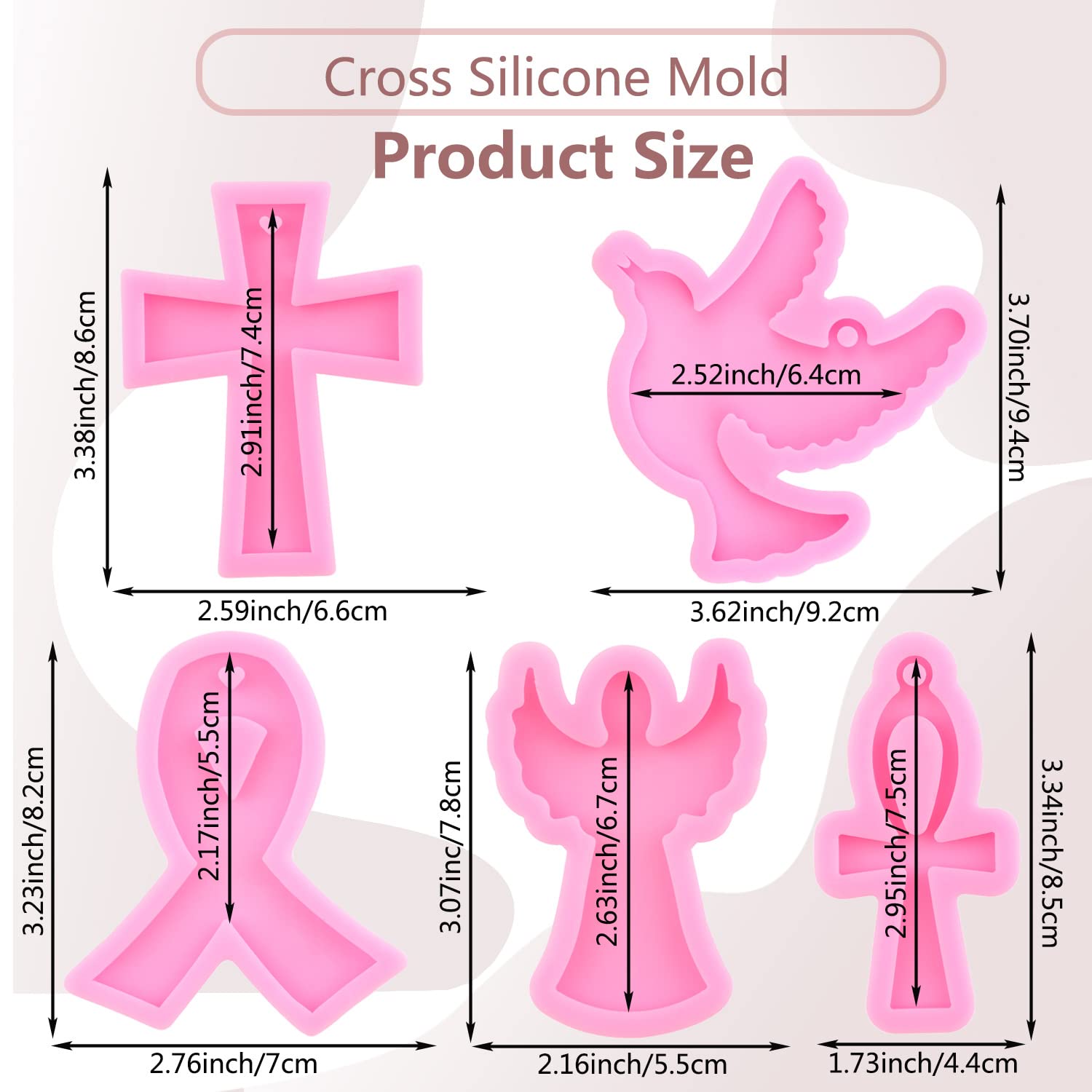 DIY Cross Resin Keychain Mold Set of 5 - Angel Silicone Molds for Epoxy Resin Jewelry Making, Polymer Clay & Ribbon Crafts - Perfect for Handmade Gifts, Christmas Ornaments & Home Decor