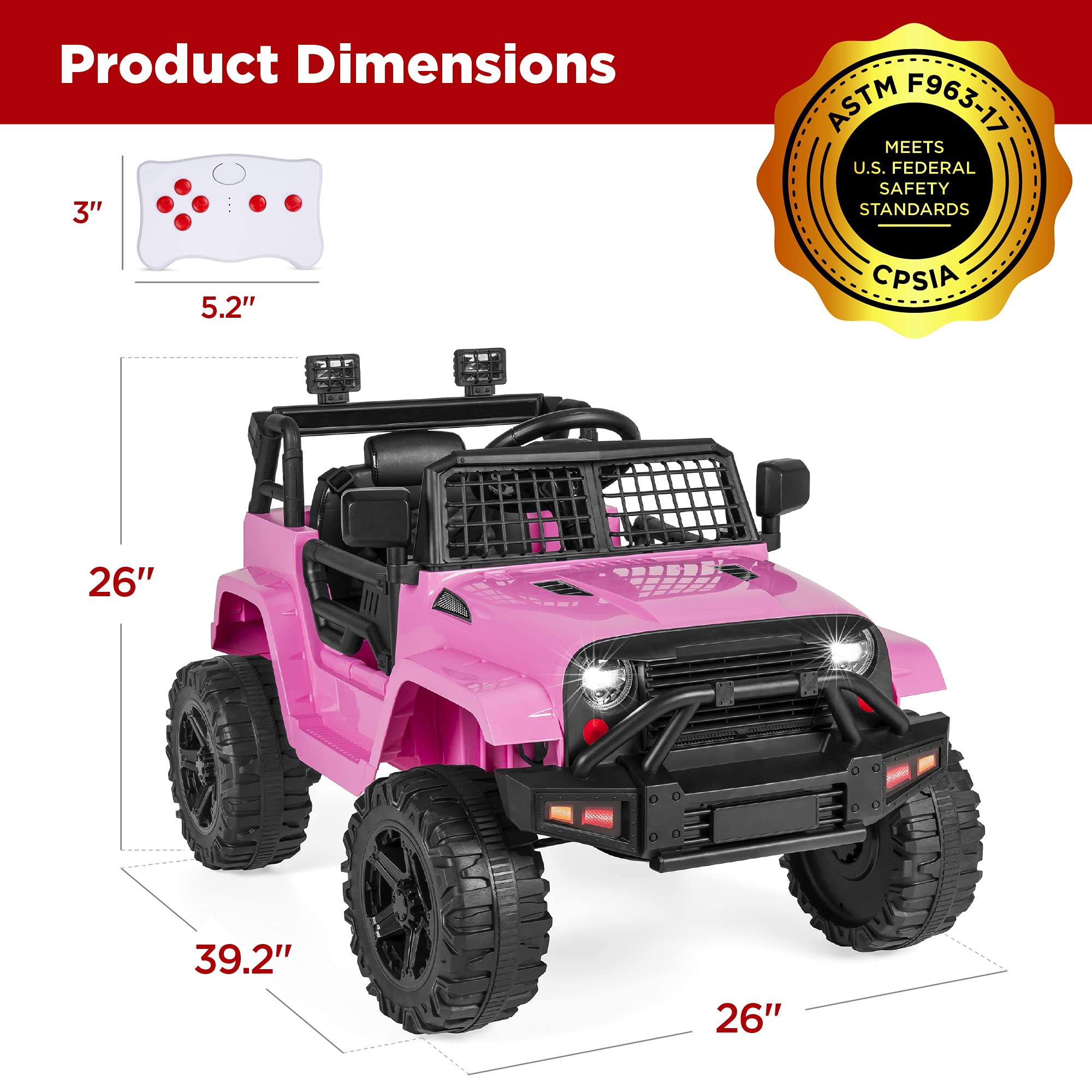 Best Choice Products 12V Kids Ride On Truck Car with Parent Remote Control, Spring Suspension, LED Lights & AUX Port - Pink Electric Toy Vehicle for Toddlers | Outdoor Play, Birthday Gifts, Backyard Fun