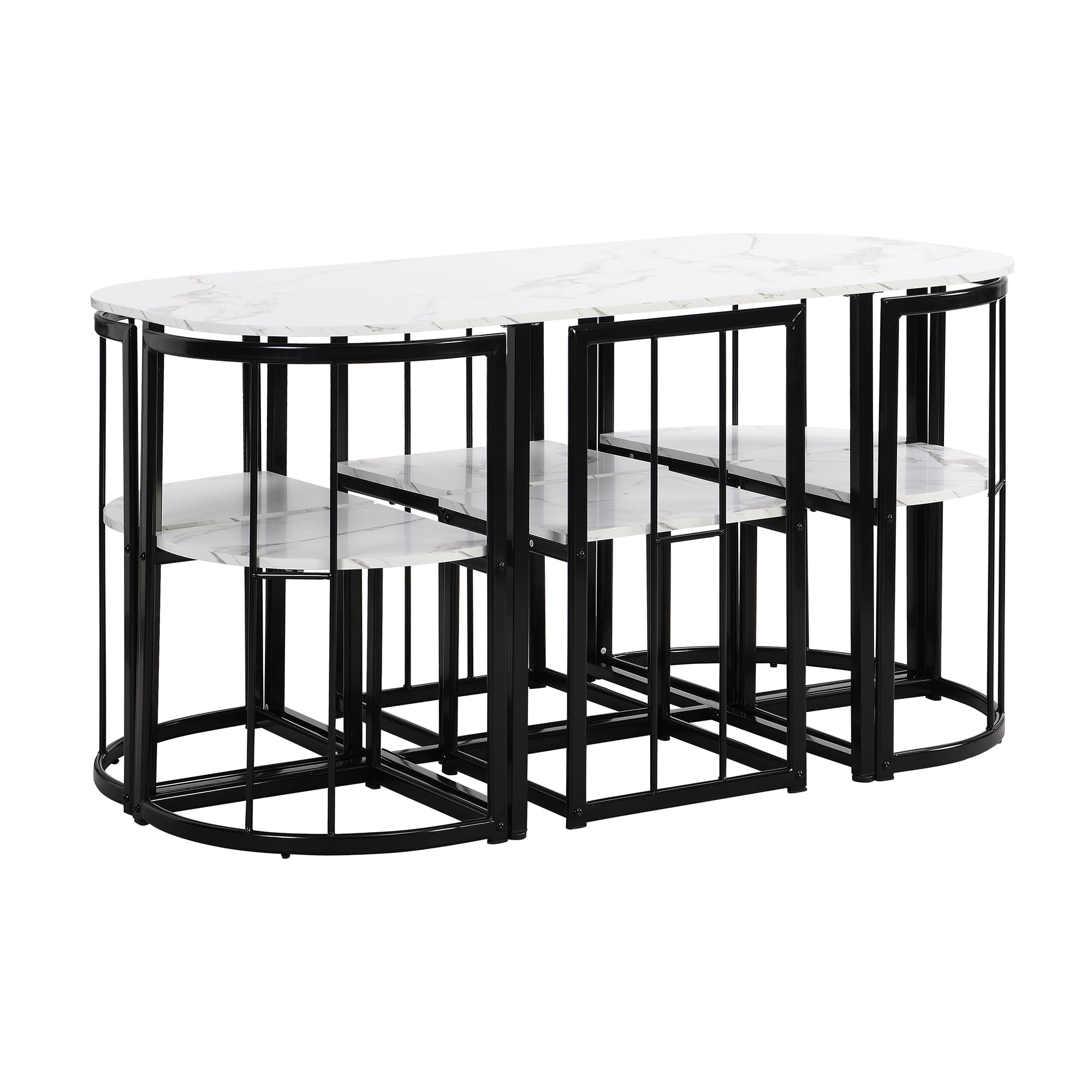Modern 7-Piece Dining Table Set with Faux Marble Top - LZ LEISURE ZONE Compact Kitchen Table & 6 Chairs in Black & White - Perfect for Small Spaces, Apartments, and Contemporary Dining Rooms