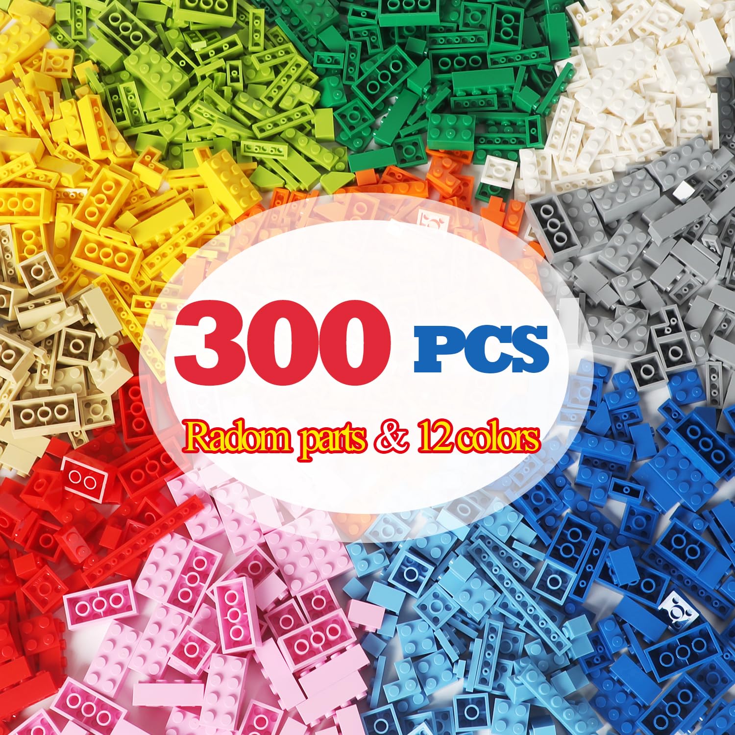 300-Piece Bulk Building Bricks Set - Classic Lego-Compatible Blocks in Random Colors & Shapes for Kids' Creative Play, STEM Learning & DIY Projects