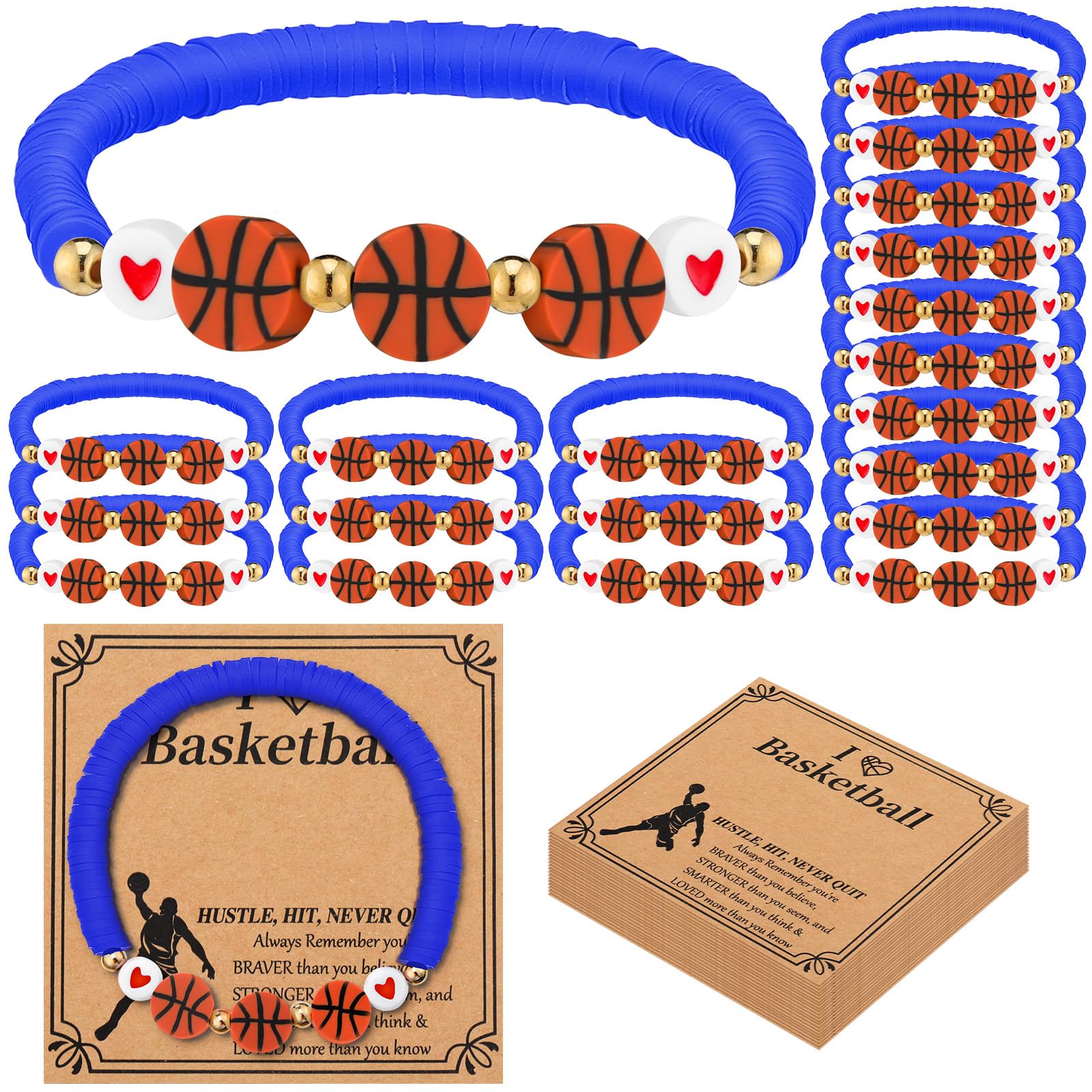 20-Pack Basketball Beaded Bracelets with Inspirational Cards - Motivational Sports Team Gifts for Basketball Players, Coaches & Fans - Perfect for Games, Practices & Team Spirit Events