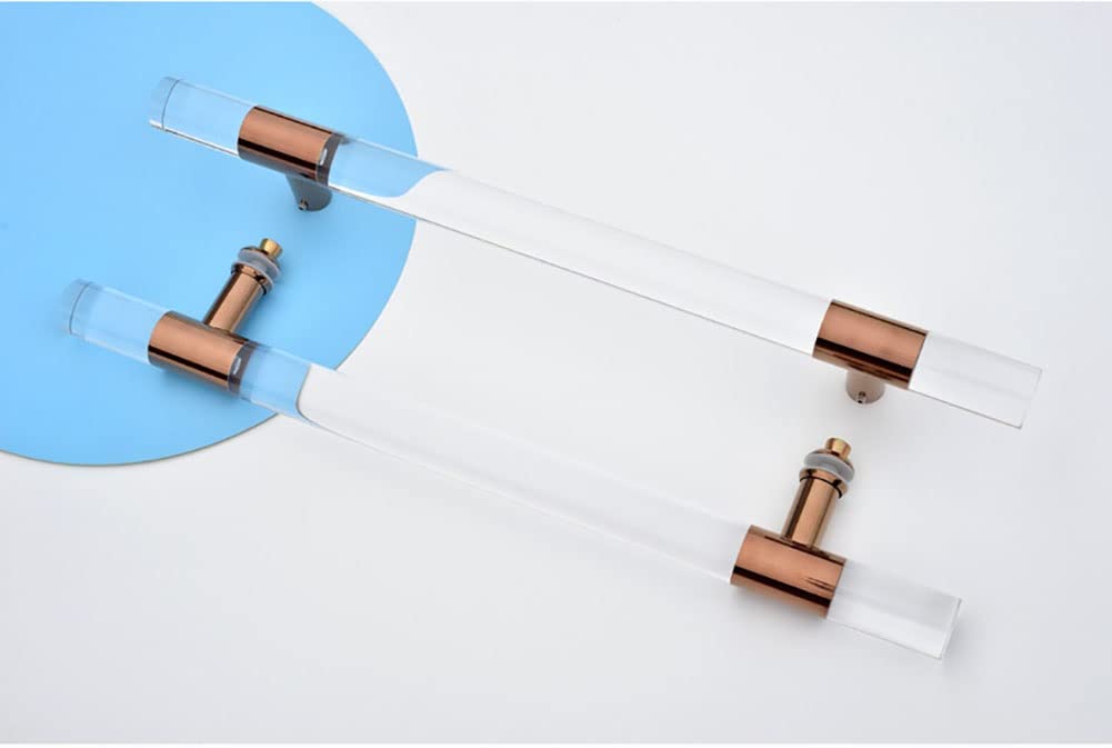 Modern Clear Acrylic Entry Door Handle - Crystal Dummy Bar Sliding Barn Door Handle - Internal/External Double Sided H-Shape Swing Door Handle with Hardware (Rose Gold, 100cm/39in) - Perfect for Farmhouse, Modern & Contemporary Homes, Office Doors, Closet Doors & Room Dividers
