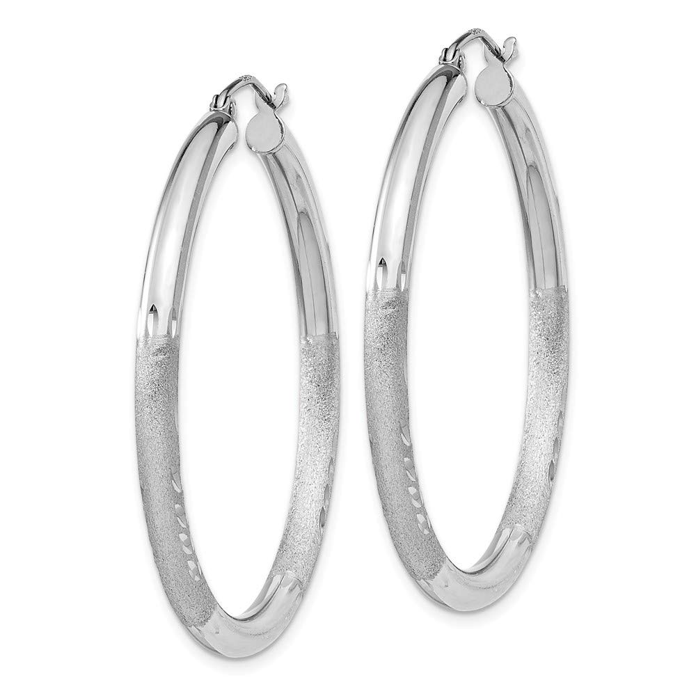 925 Sterling Silver Rhodium-Plated 3mm Satin Diamond Cut Hoop Earrings for Women - Hypoallergenic Everyday Jewelry Gift for Her, Perfect for Work, Date Night & Special Occasions