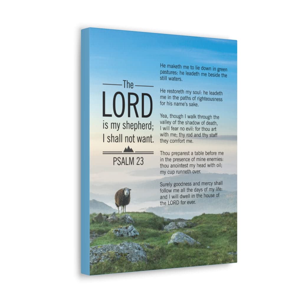 Psalm 23 Bible Verse Canvas Wall Art - Christian Scripture Home Decor for Living Room, Bedroom & Church - Blue Sky Themed Religious Gift for Weddings, Baptisms & Housewarming