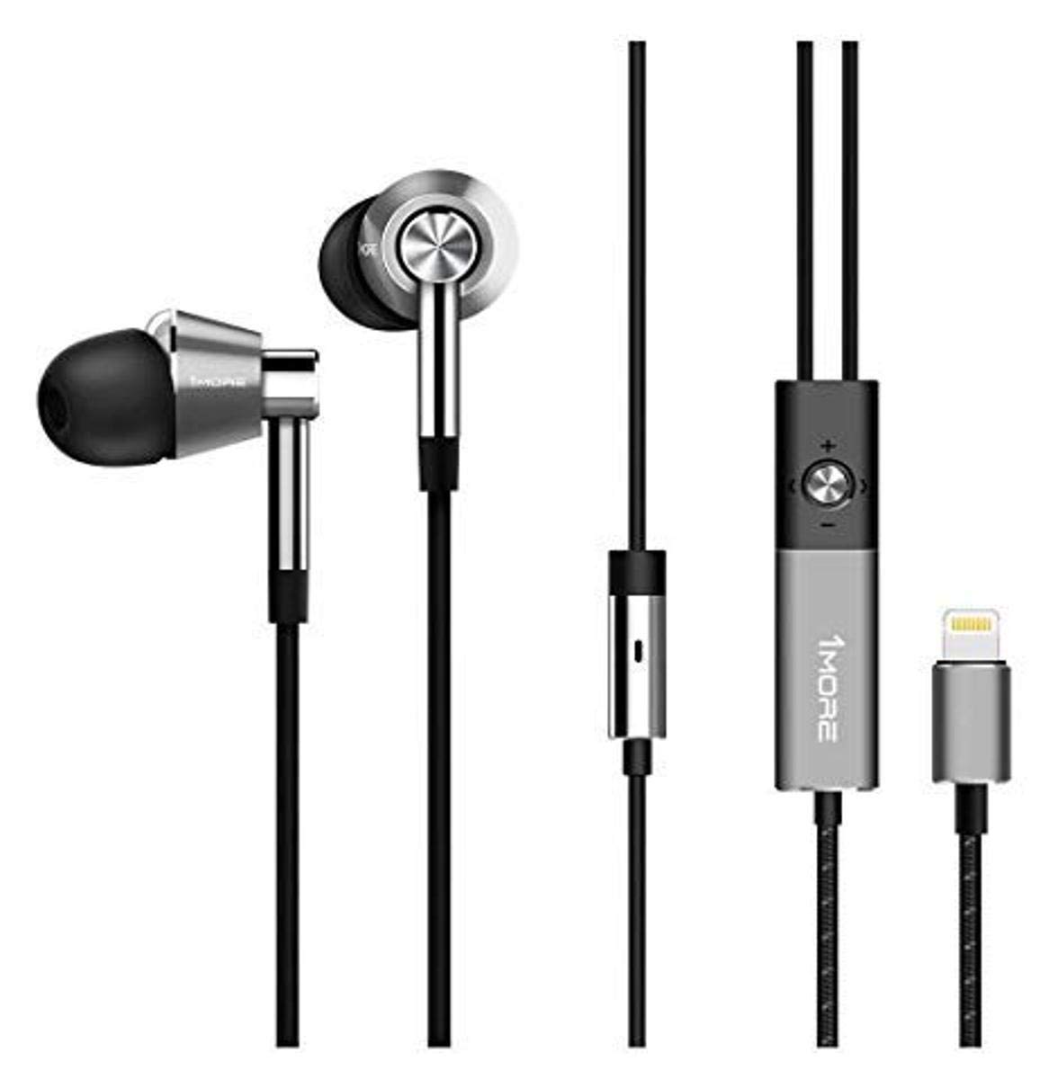 1MORE Triple Driver In-Ear Headphones with Lightning Connector for iPhone - High Resolution Audio, Built-in Mic & Remote - Titanium Finish | Perfect for Commuting, Workouts & Travel