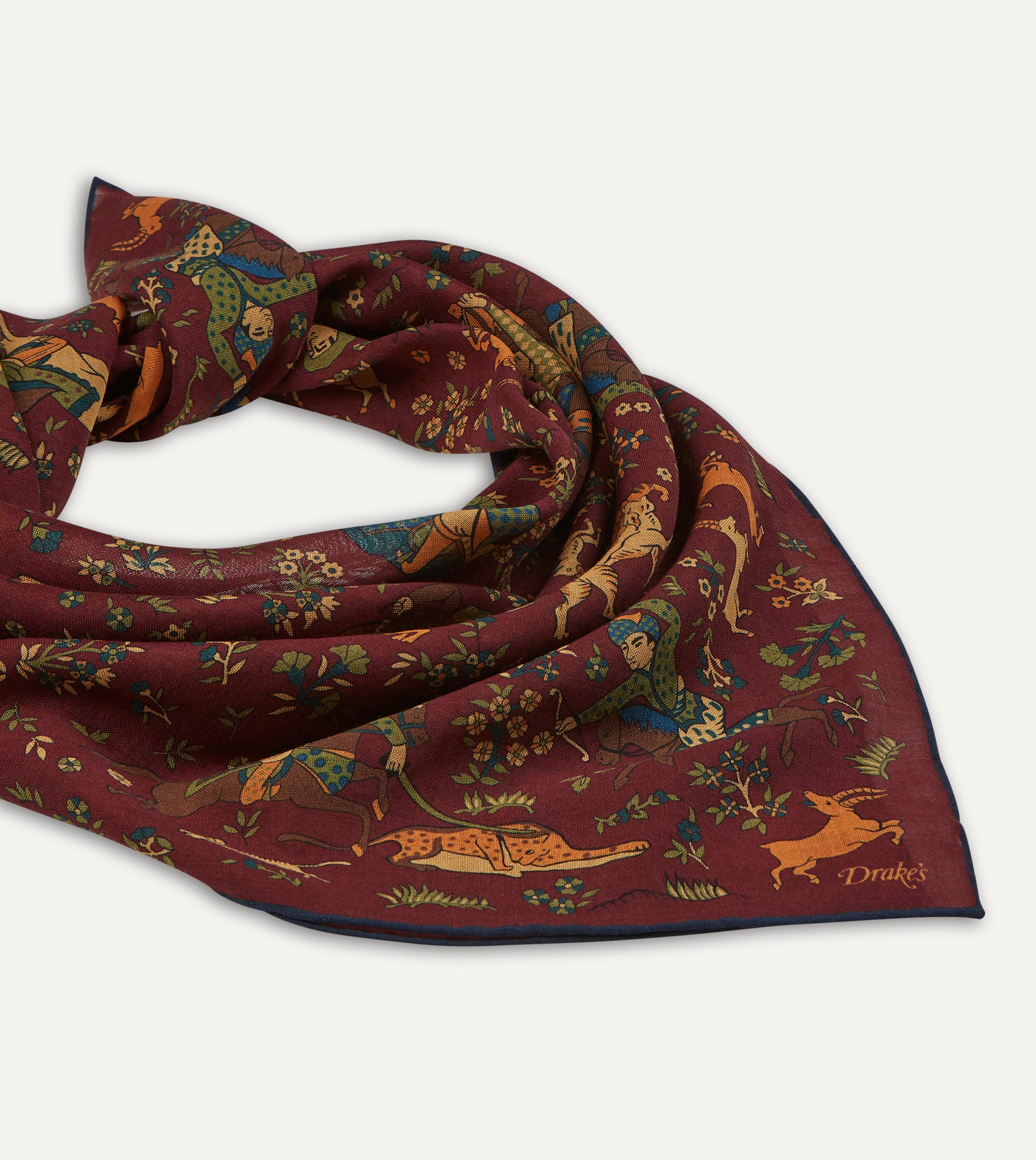 Luxury Burgundy Mughal Print Wool Silk Square Scarf for Women - Elegant Winter Fashion Accessory for Office, Party & Travel