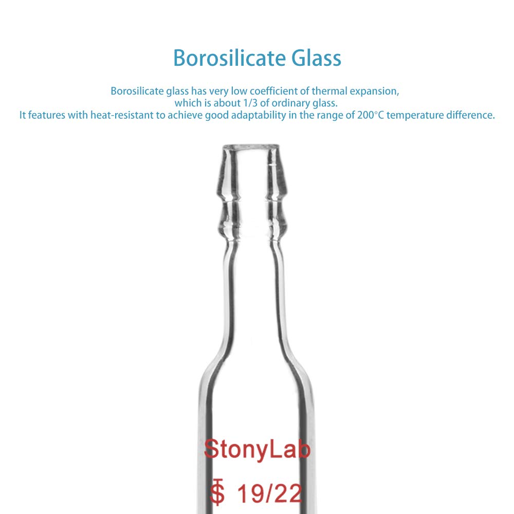 StonyLab 19/22 Male Glass Joint Straight Inlet Adapter with 10mm Hose Connection - Premium Lab Glassware for Distillation, Chemistry Experiments & Scientific Research