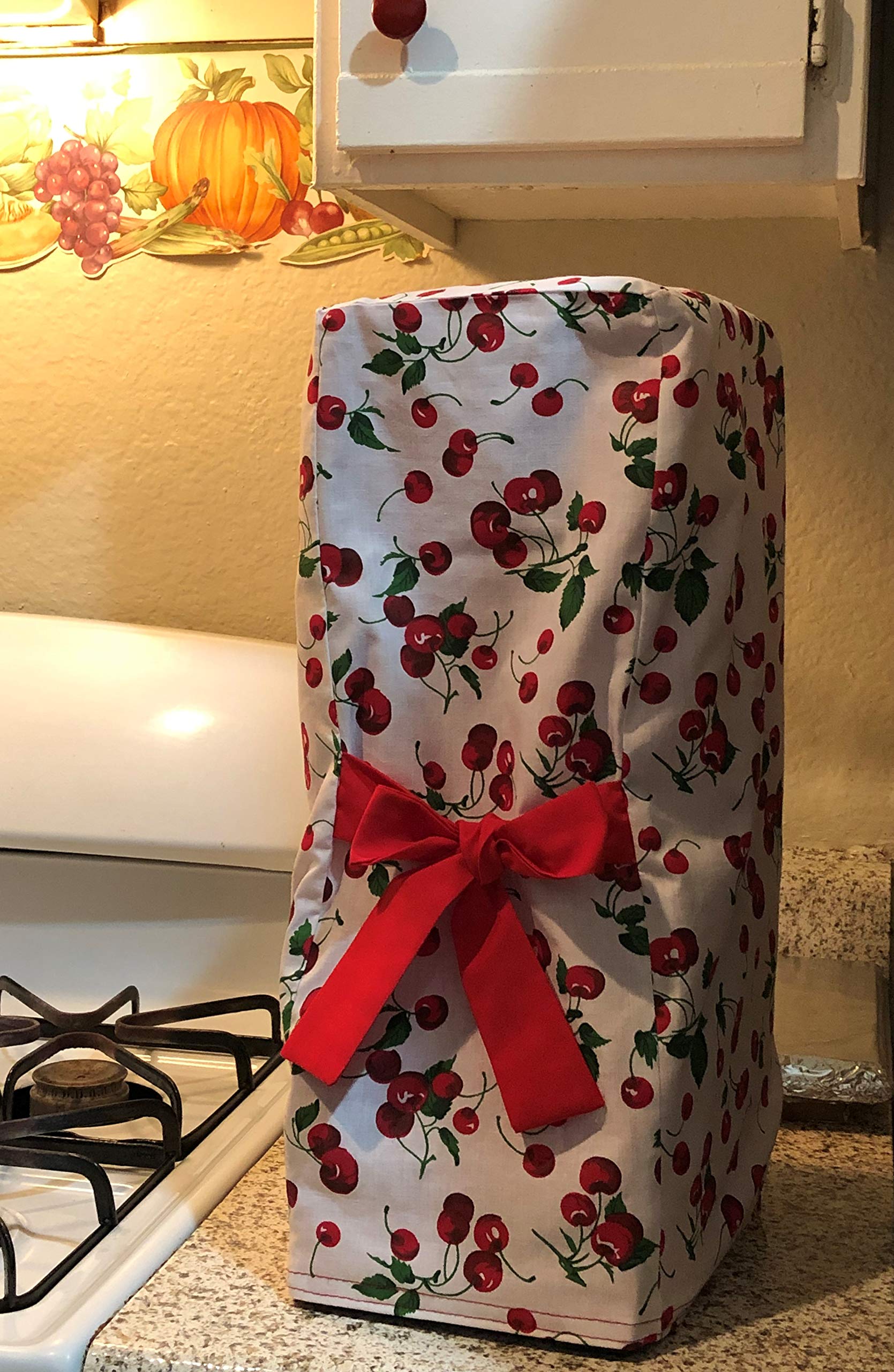 Ninja Blender Cover - Reversible 100% Cotton Dust Protection with Red Cherries Design & Ribbon Tie - Perfect for Kitchen Countertop Storage & Small Appliance Protection