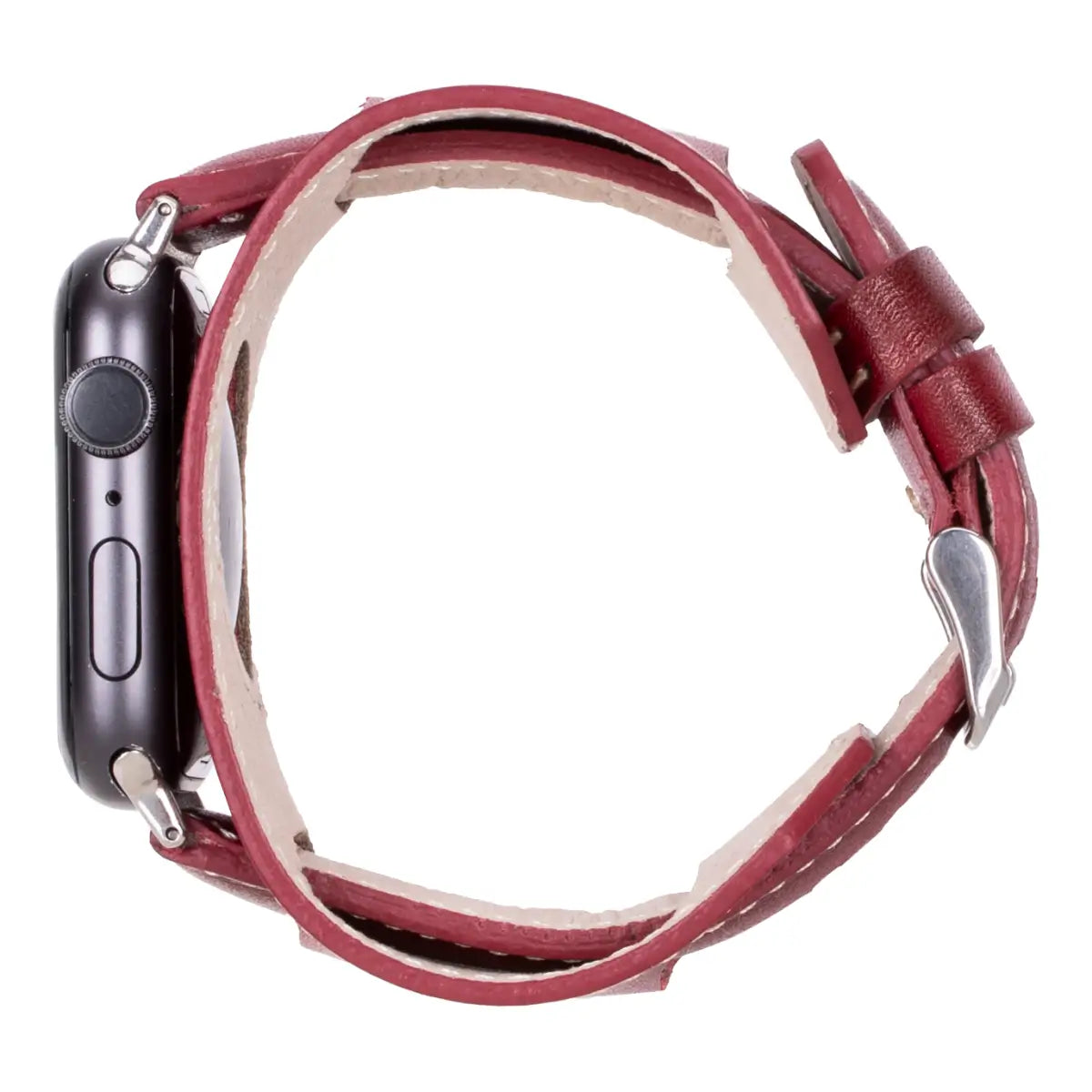 Premium Genuine Red Leather Cuff Apple Watch Band - Stylish & Durable Replacement Strap for Apple Watch Series 1-9 - Perfect for Workouts, Office & Casual Wear