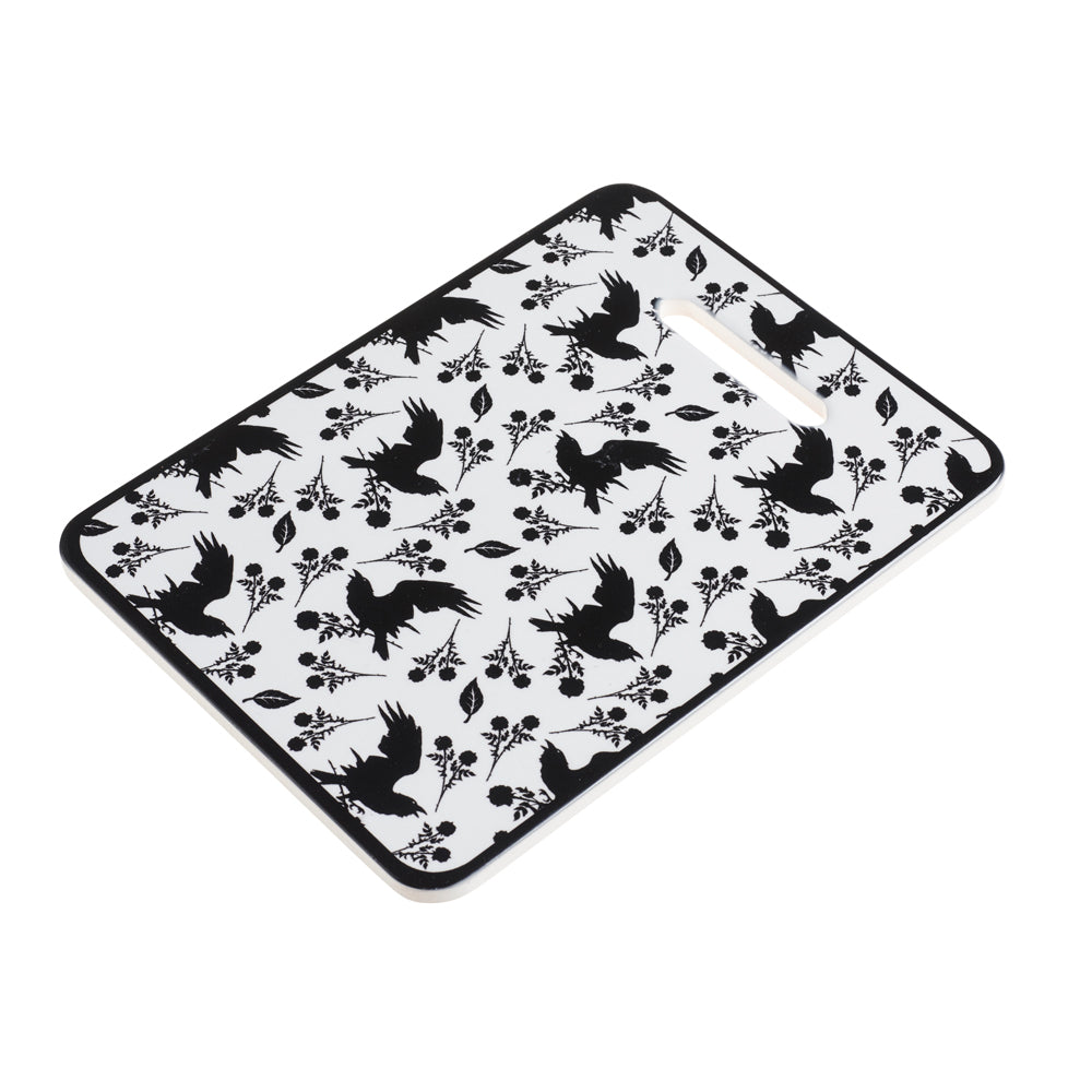 Premium Black Raven and Rose Engraved Wood Cutting Board - Elegant Kitchen Decor, Unique Gift for Home Chefs, Perfect for Charcuterie, Cheese, and Serving Displays