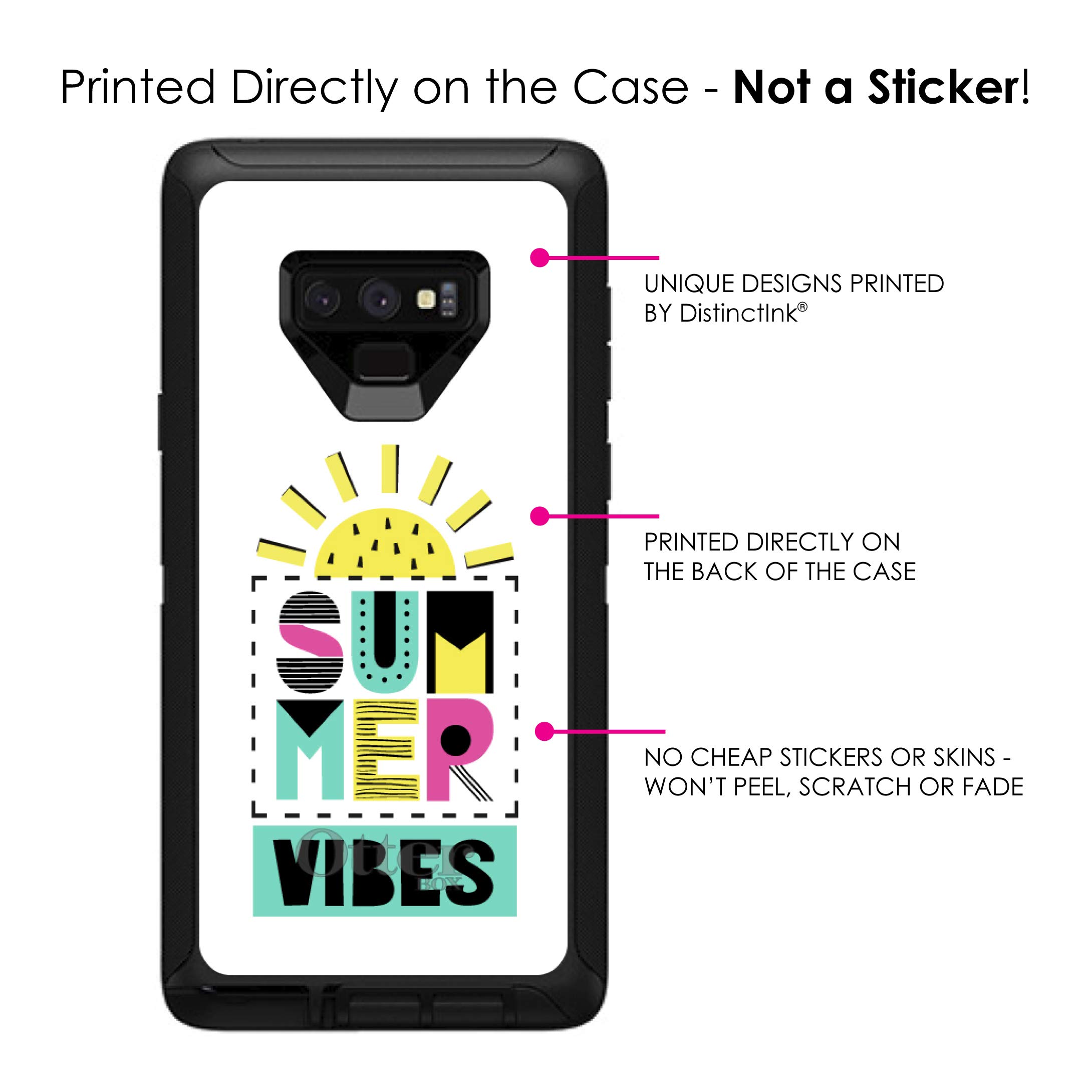 DistinctInk Protective Case for Samsung Galaxy Note 9 - Durable OtterBox Defender Replacement - Summer Vibes Teal Yellow Pink Design - Shockproof Phone Cover for Outdoor, Travel & Daily Use