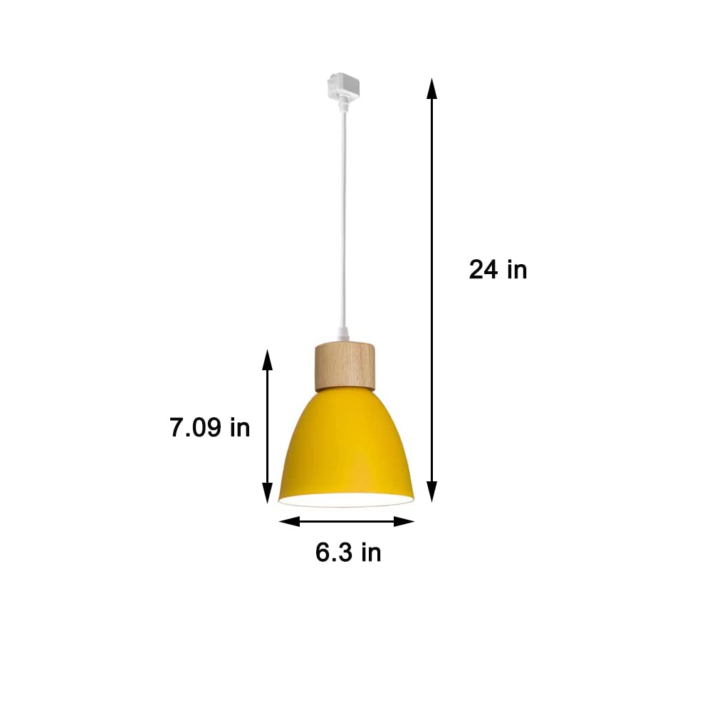 Dimmable 3-Lights J-Type Track Lighting Fixture with Macaron Aluminum Shade - 24 Inch Yellow | Modern Pendant Light for Kitchen, Dining Room & Retail Spaces