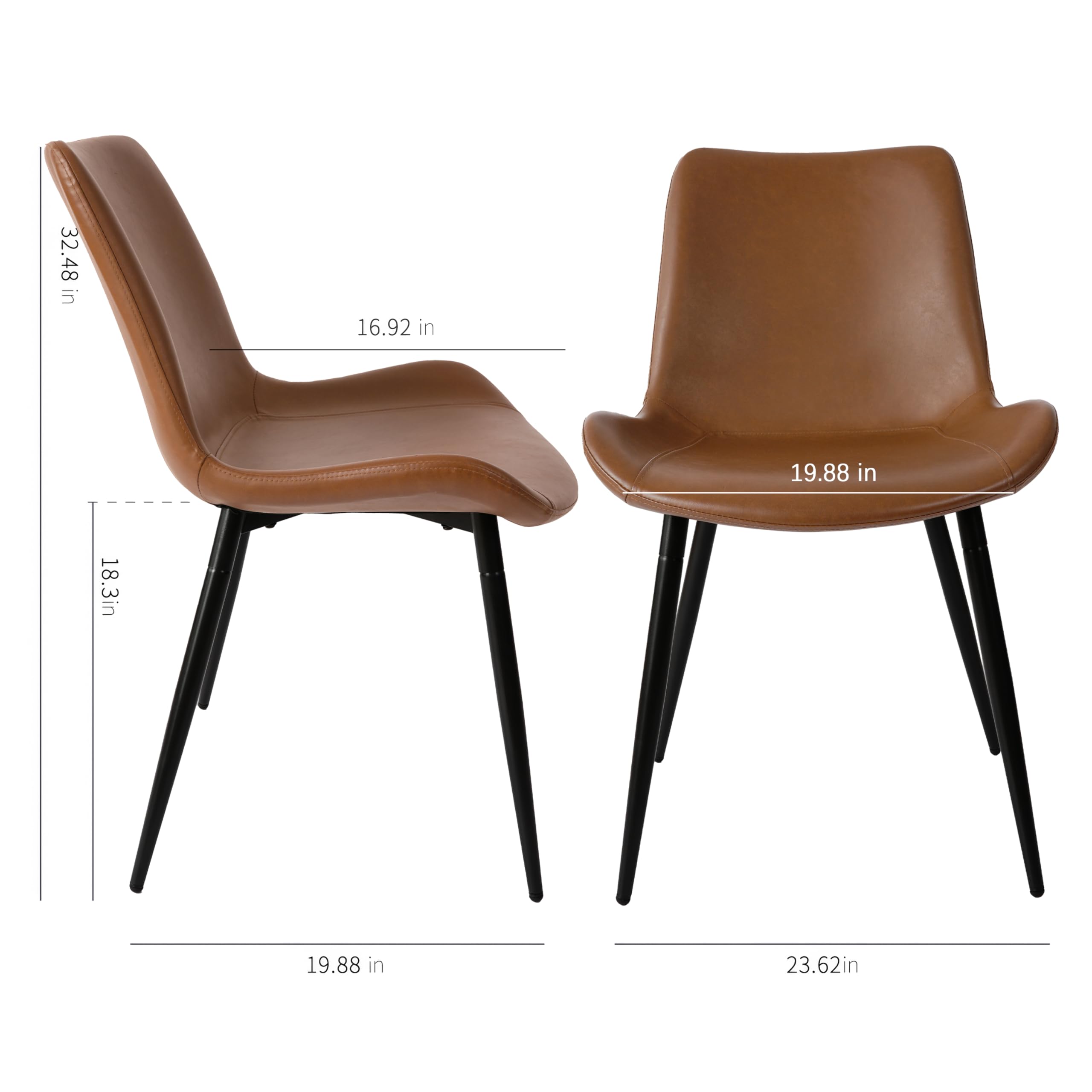 4-Piece Faux Leather Dining Chair Set - Modern Armless Upholstered Kitchen Chairs with Black Metal Legs - Comfortable Restaurant & Living Room Accent Chairs for Home, Office, and Cafe Use