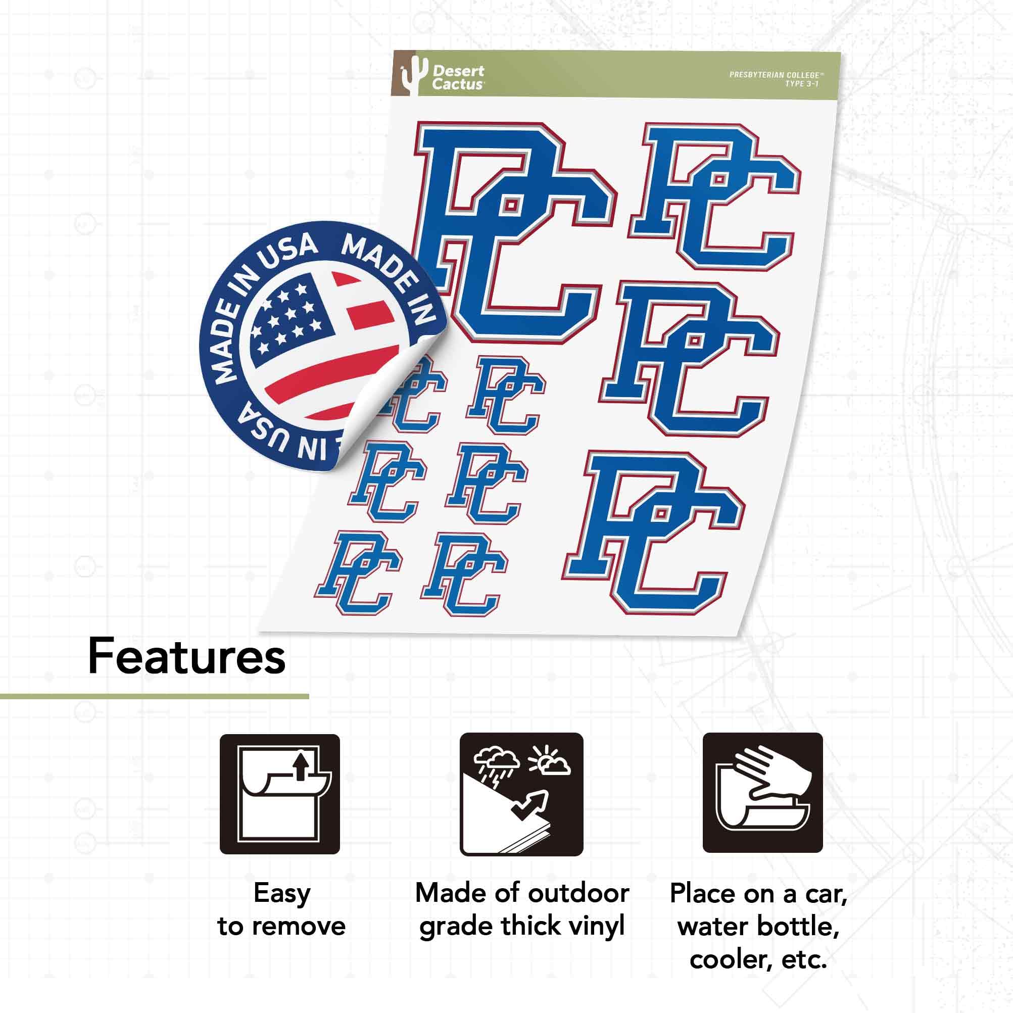 Desert Cactus Presbyterian College Sticker - Blue Hose PC Vinyl Decals for Laptop, Water Bottle, Car & Scrapbook - Durable T3 (Type 3-1) Decal - Perfect for College Pride, DIY Crafts & Gift Giving