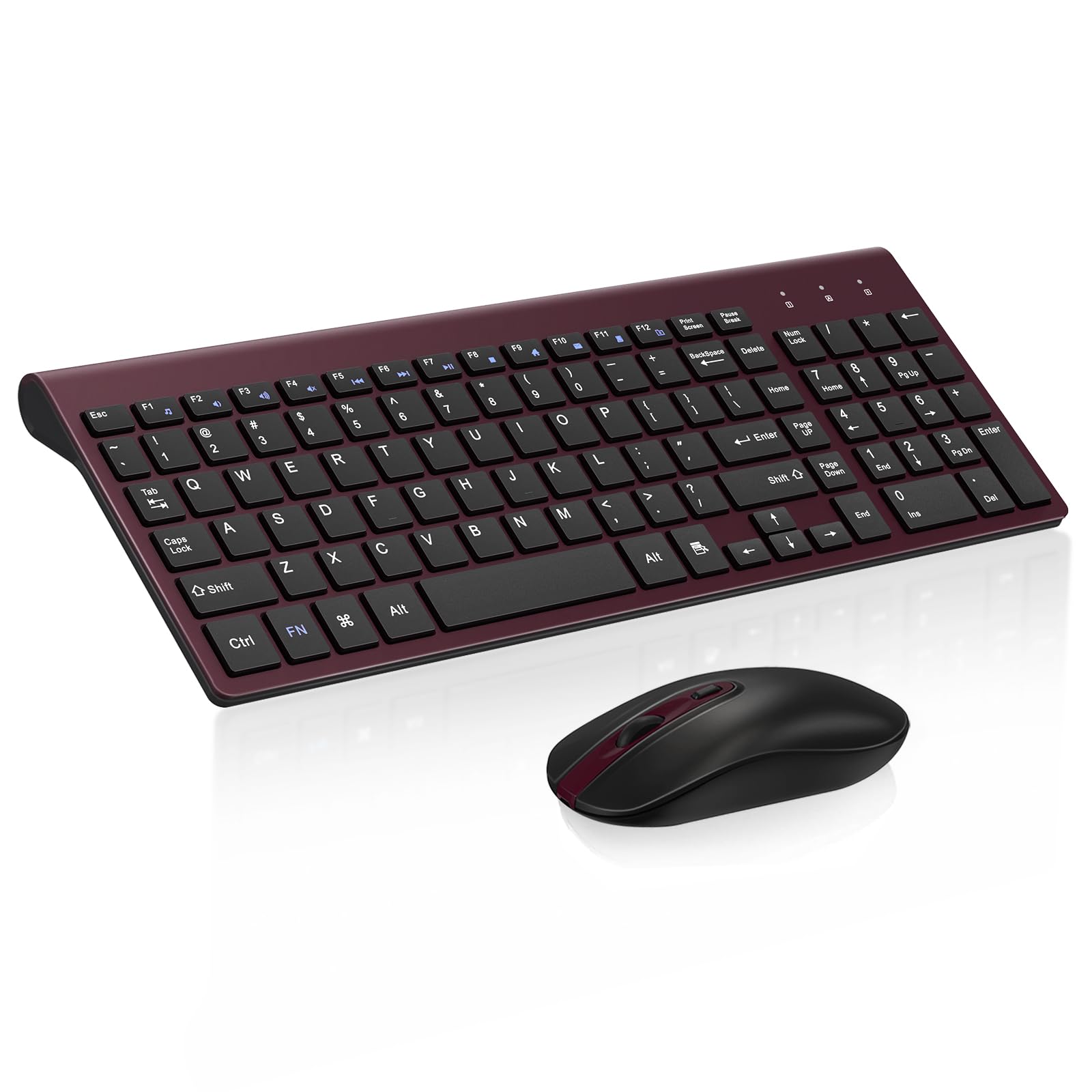 Cimetech EasyTyping KF10 Wireless Keyboard and Mouse Combo - Silent Scissor Switch Keys, Ergonomic Ultra Slim Design for PC/Laptop/Windows (Wine Red) - Perfect for Office Work, Home Use and Gaming