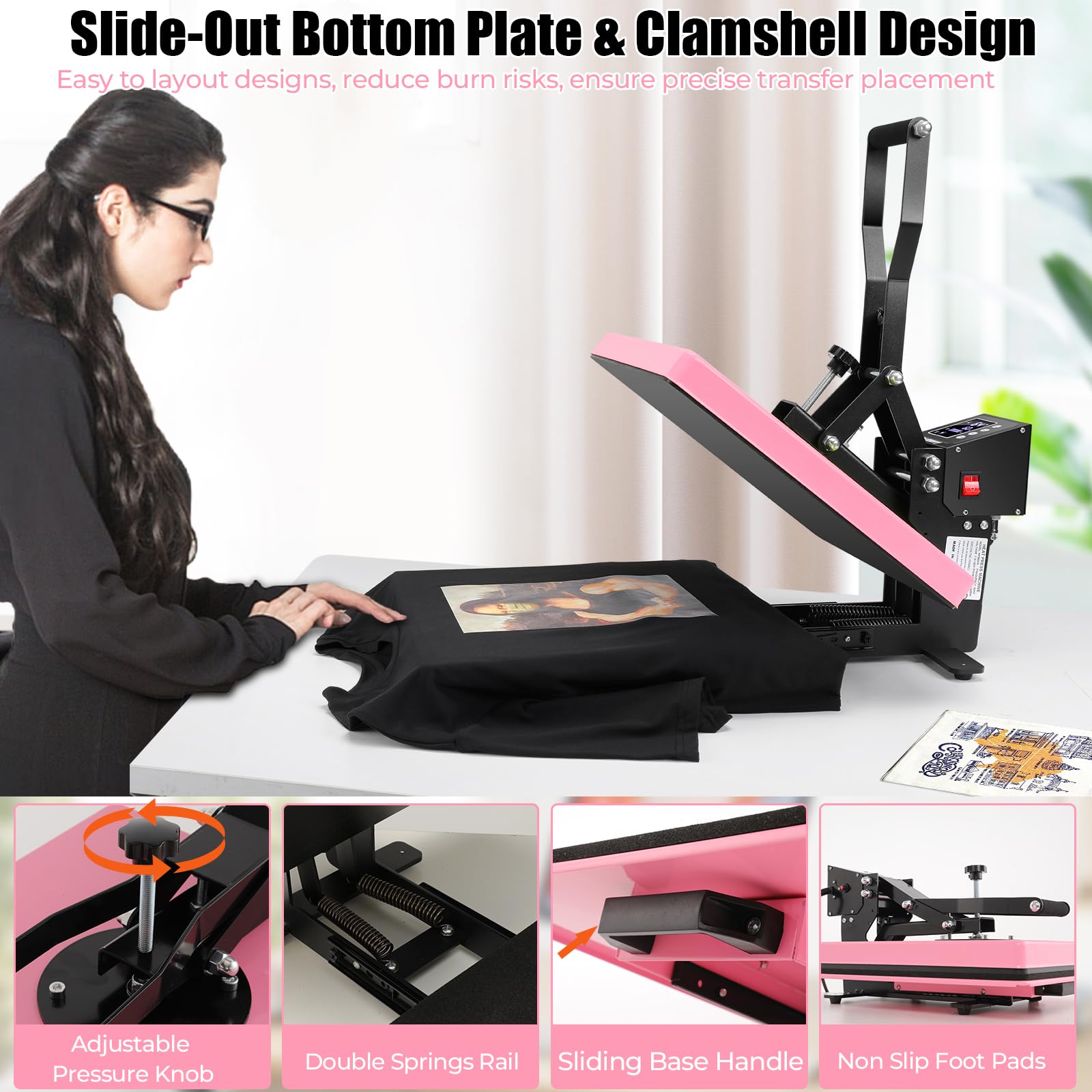 Whubefy 15x15 Heat Press Machine for T-Shirts - Digital Sublimation Printer with 3 Preset Modes, Dual-Tube Fast Heating & High Pressure - Perfect for DIY T-Shirts, Bags, Pillows, Puzzles & Home Decor Projects