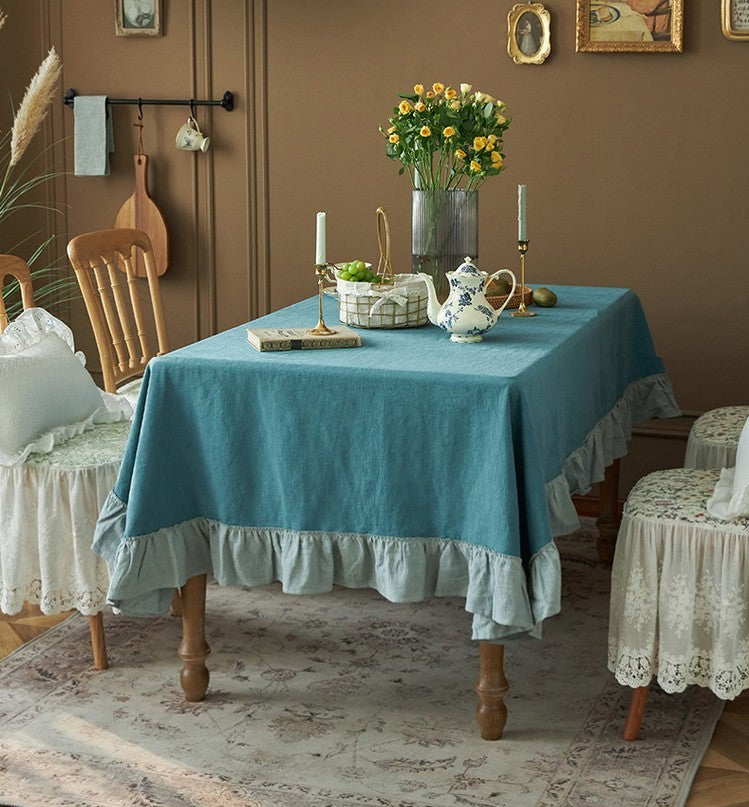 Premium Blue Modern Tablecloth - Extra Large Rectangle & Square Ramie Table Cover for Dining Room, Round Table - Elegant Home Decor for Parties, Weddings, and Everyday Use