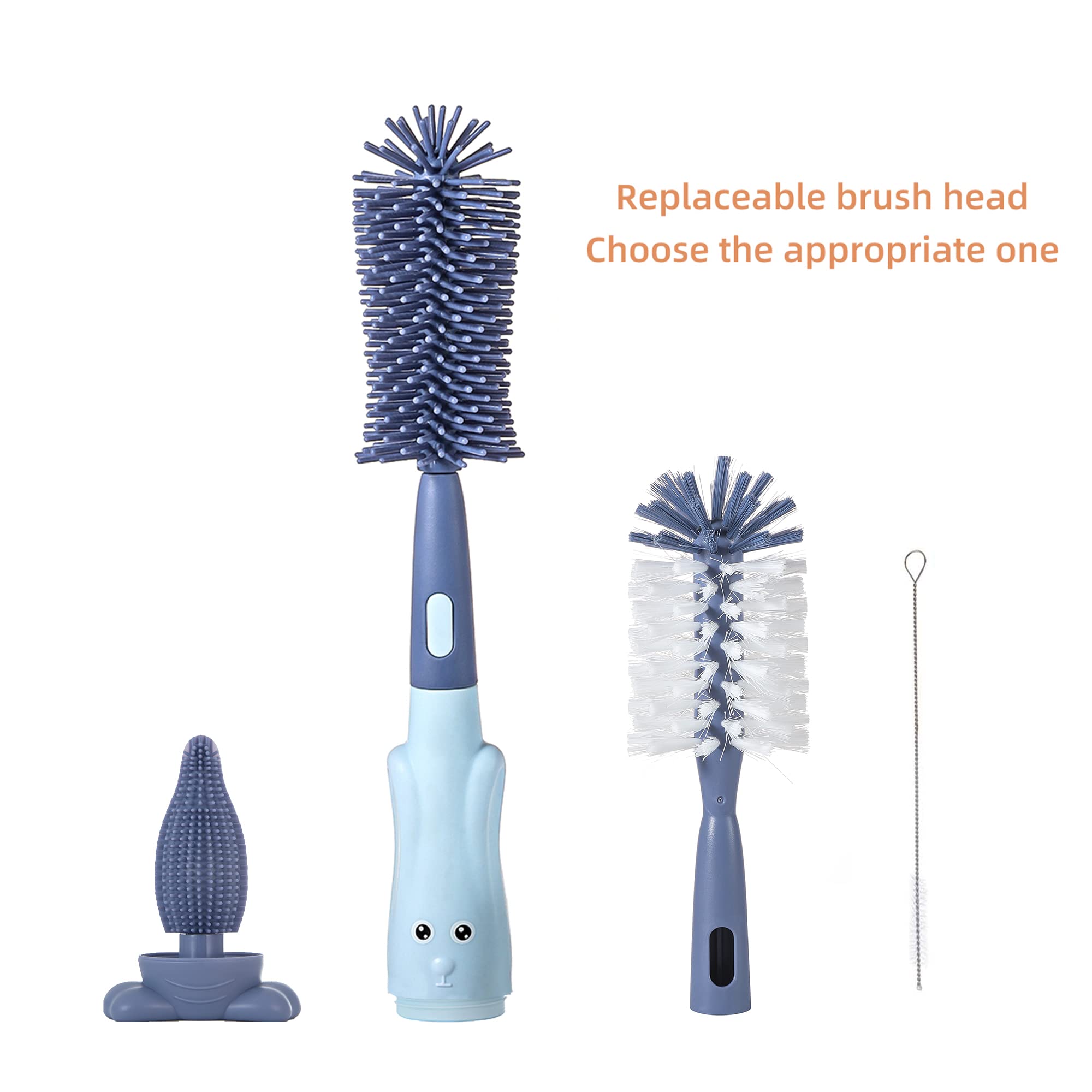 Premium Silicone & Nylon Bottle Cleaning Brush Set - Multi-Purpose Baby Bottle, Straw, Cup & Dish Scrubber - Durable Dark Blue Kitchen Cleaning Tools for Infant Feeding, Home & Travel Use