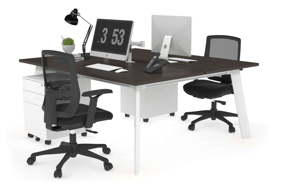 2 Person Workstation with White Frame - 1800L x 800W Switch Desk with Cable Management Scallop for Office & Home Workspace