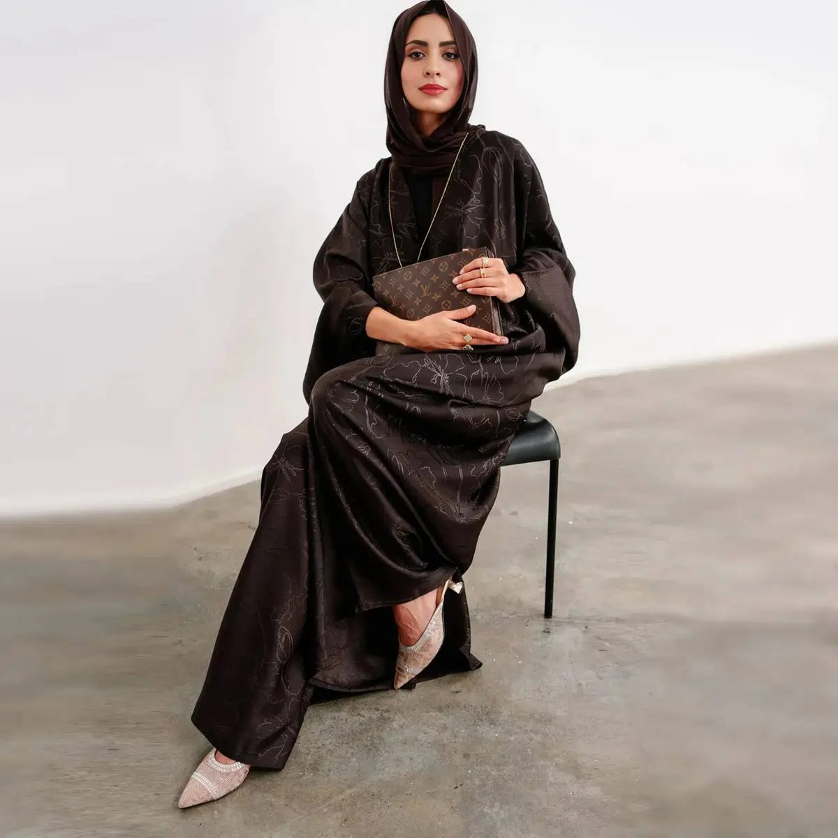 Elegant 3D Jacquard Satin Abaya Dress #25005 - Modest Islamic Clothing for Women, Special Occasions & Daily Wear