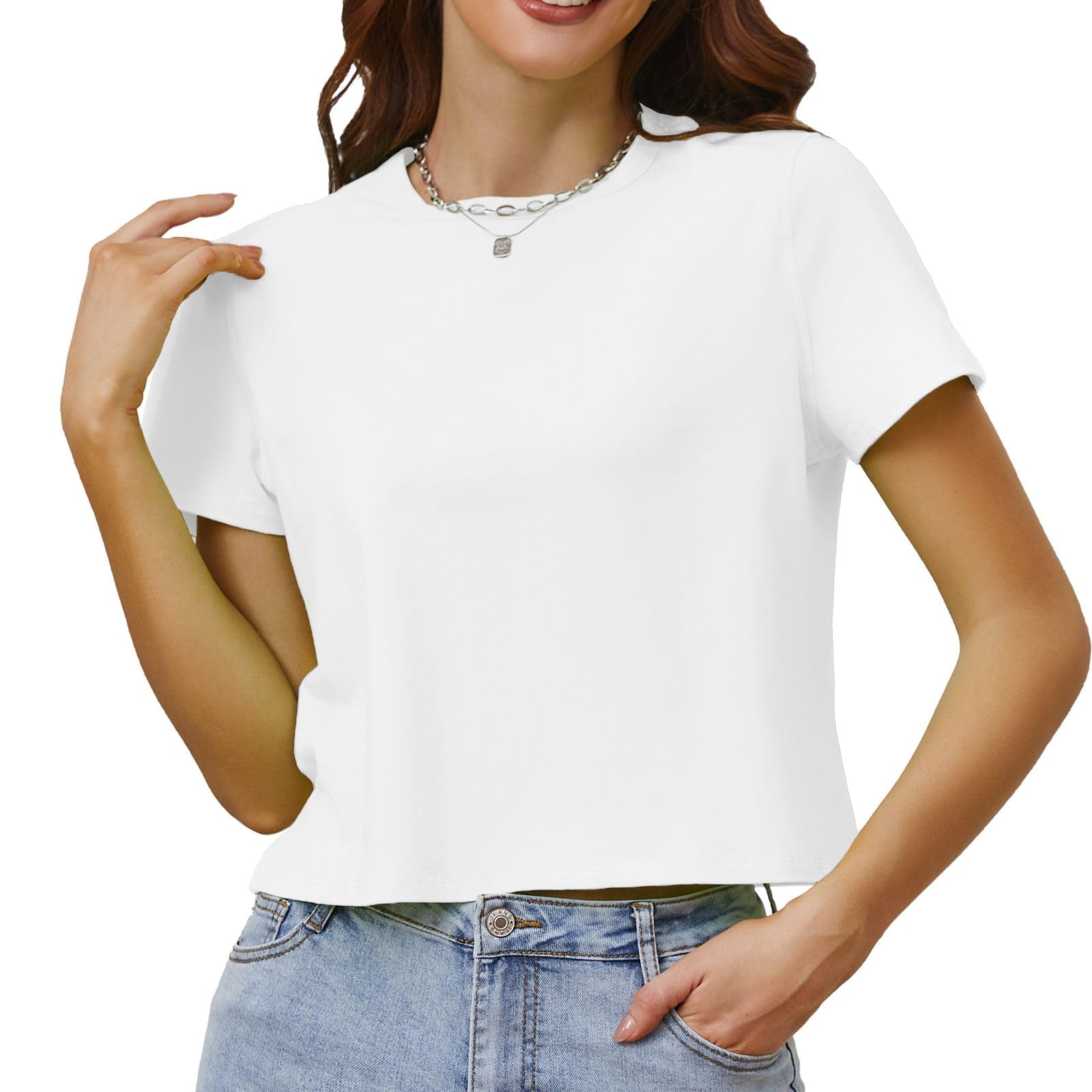 Women's Cotton Loose Fit Casual Crewneck T-Shirt - Basic Short Sleeve Crop Top for Workout, Gym, Yoga & Everyday Wear