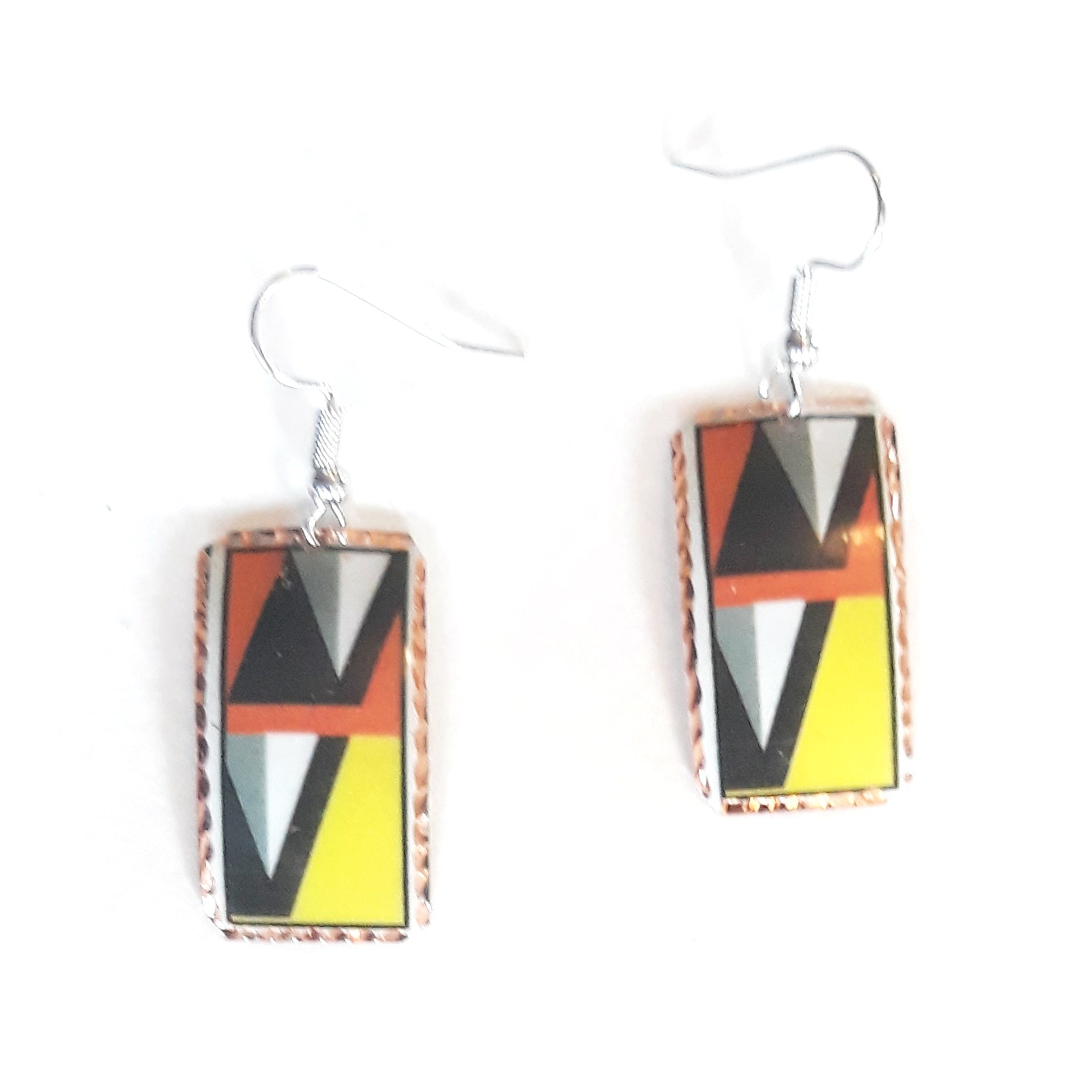 Handmade Geometric Copper Earrings - Orange & Yellow Rectangle Dangles for Women | Boho Chic Jewelry for Parties, Weddings & Everyday Wear