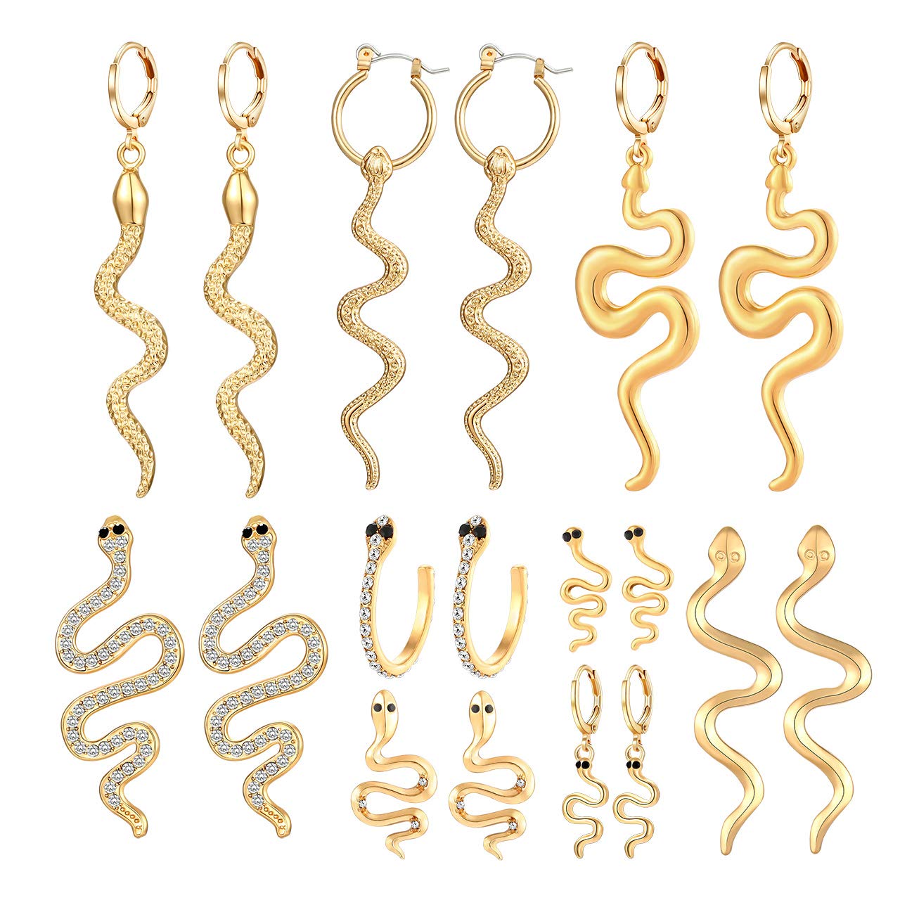 ZITULRY 9 Pairs Snake Earrings Set - Punk Rhinestone Serpent Hoop & Drop Dangle Stud Earrings for Women | Minimalist Crystal Gold Jewelry Gift for Girls | Perfect for Parties, Dating & Fashion Accessories