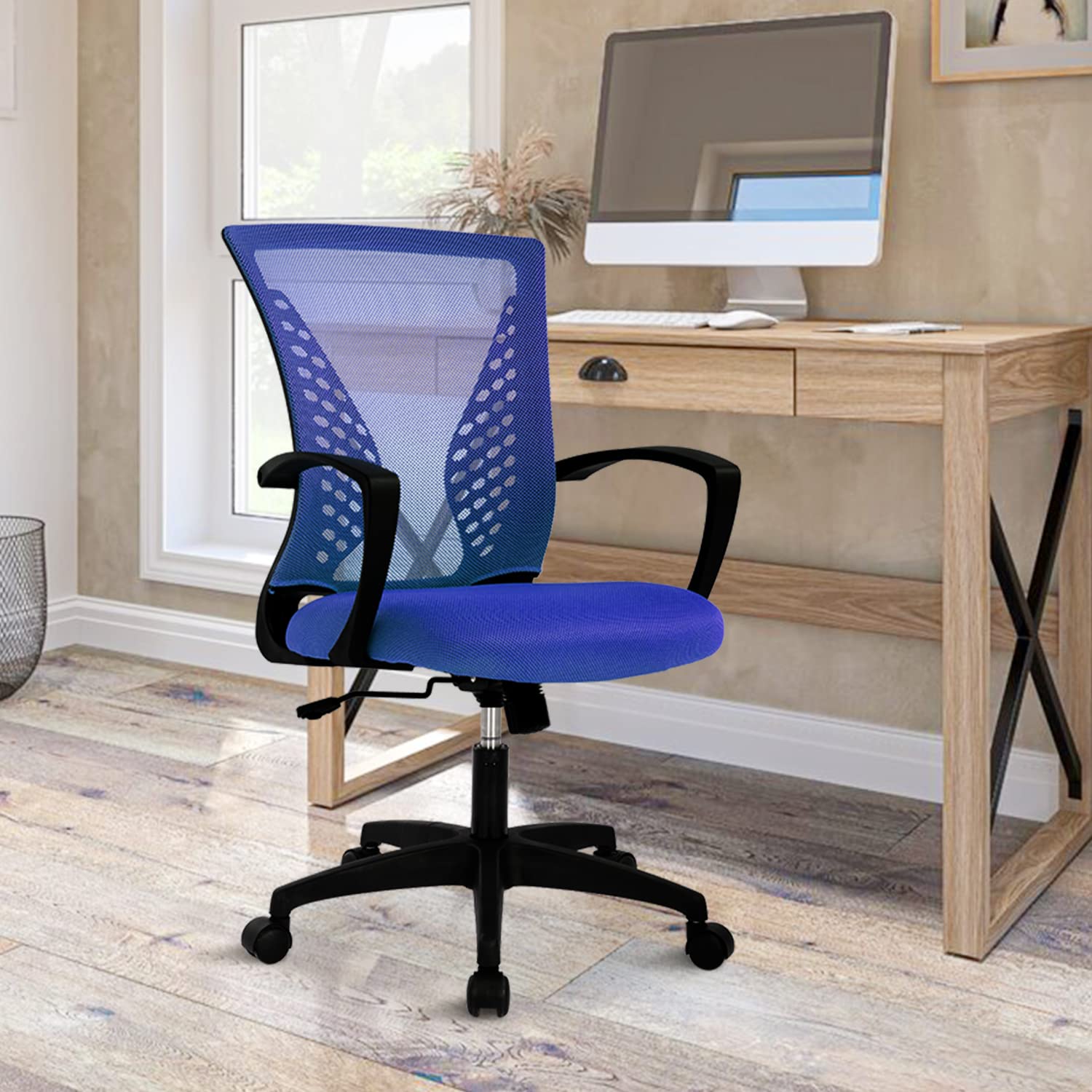 Ergonomic Office Chair for Women - Mid Back Swivel Computer Mesh Chair with Adjustable Armrest & Lumbar Support - Cute Soft Desk Chair for Home Office, Meeting Room & Workspace - Perfect for Long Hours of Comfortable Working & Studying