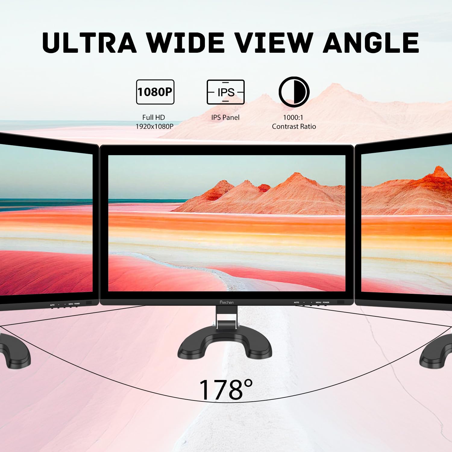 Prechen 24 Inch IPS FHD 1080P Touchscreen Monitor - HDMI VGA USB Ports, 75Hz Refresh Rate, VESA Mount, Built-in Speakers - Perfect for Gaming, Business & Home Office Use