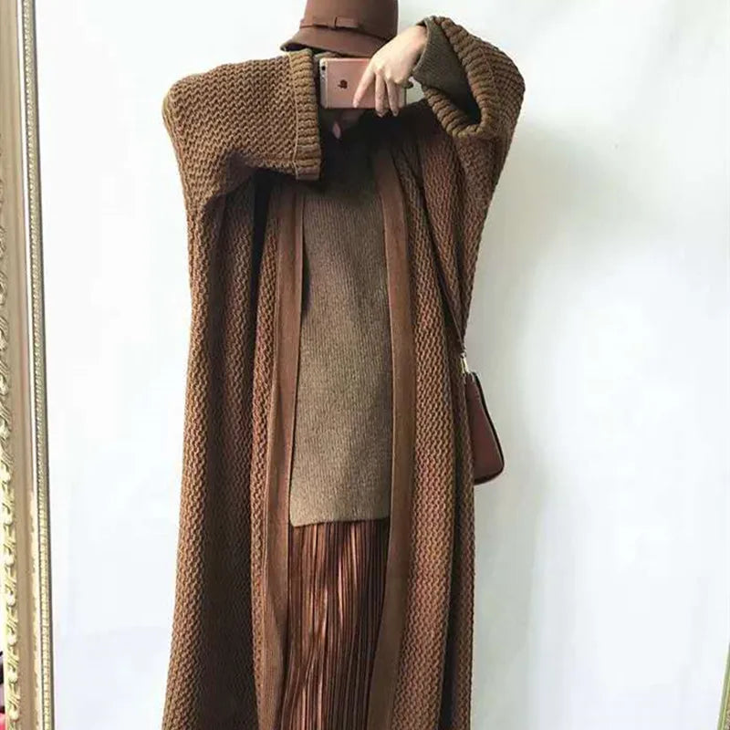 FIGOHR Women's Plus Size Long Knitted Cardigan - Thick Loose Plain Sweater for Autumn Winter | Cozy Streetwear Coat for Casual Outings & Office Wear