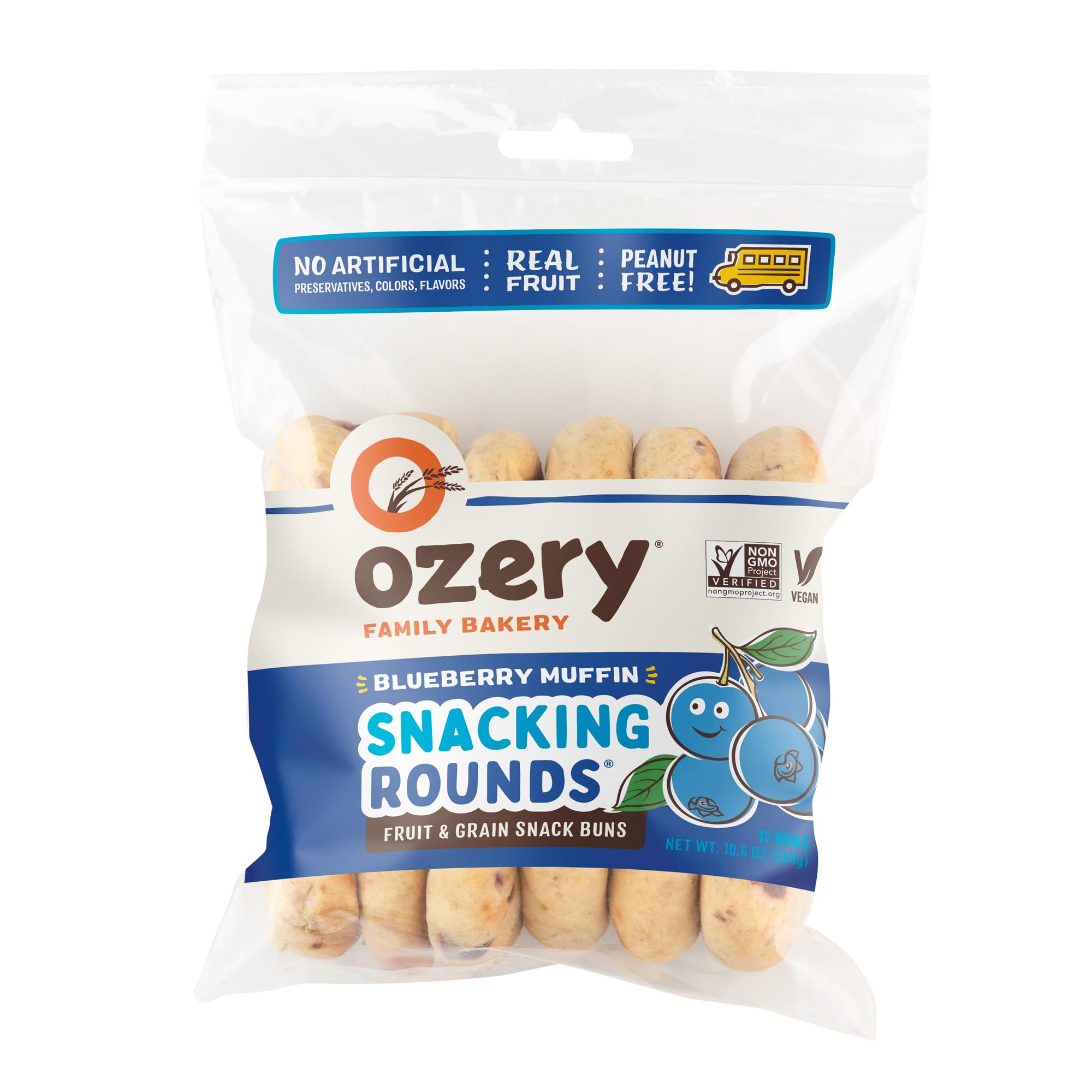 Ozery Bakery Blueberry Muffin Snacking Rounds - Vegan, Allergen-Free Breakfast Pastries Made with Real Fruit - 12 Buns per Bag (Pack of 6) - Perfect for School Lunches, Office Snacks & On-the-Go Breakfast