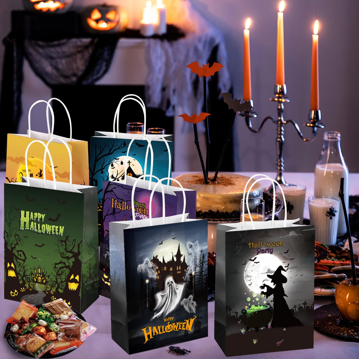 48 Pack Halloween Treat Bags with Tissue Paper - 8.7
