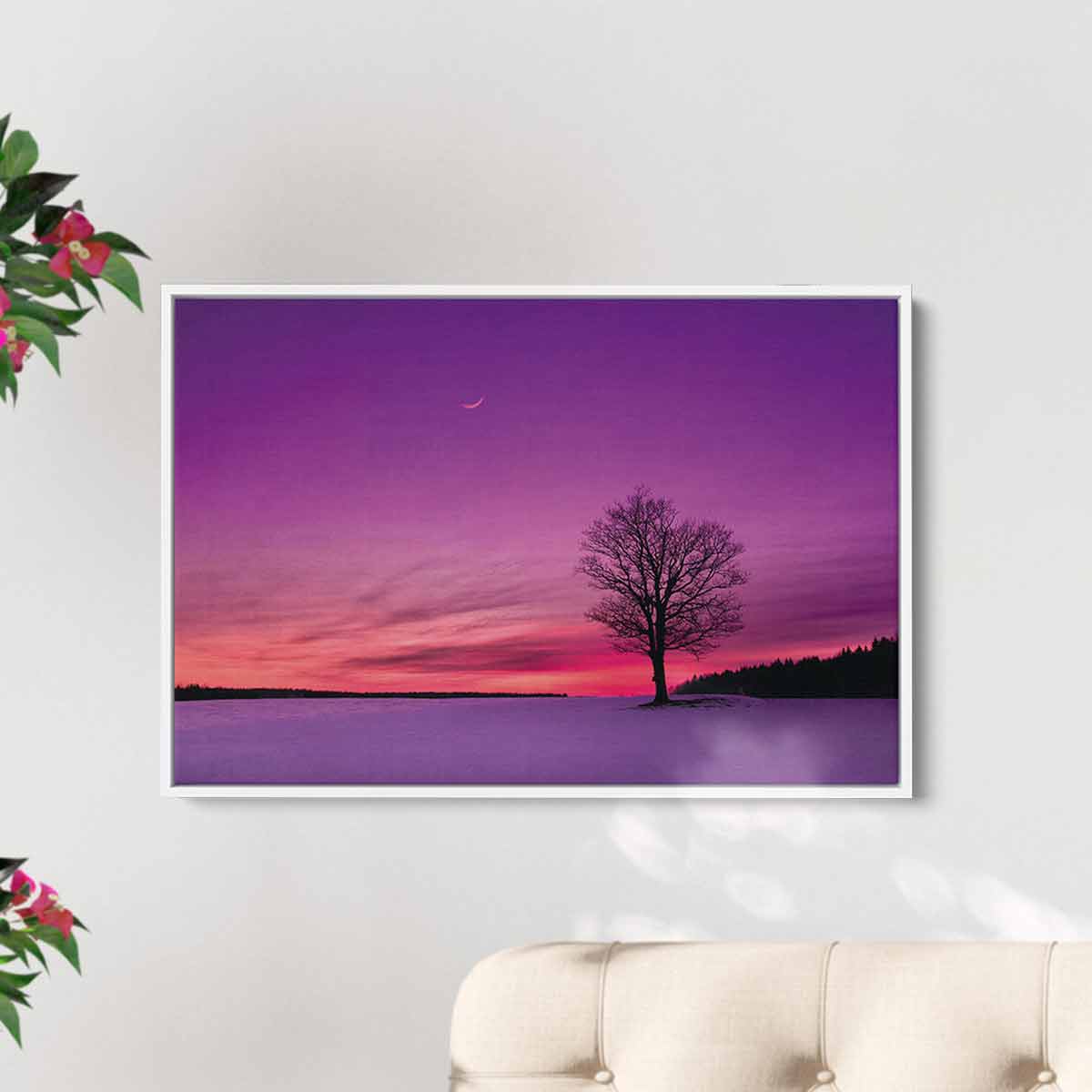 Purple Sunset Field Wall Art Canvas Print - Landscape Nature Decor for Living Room, Bedroom & Office