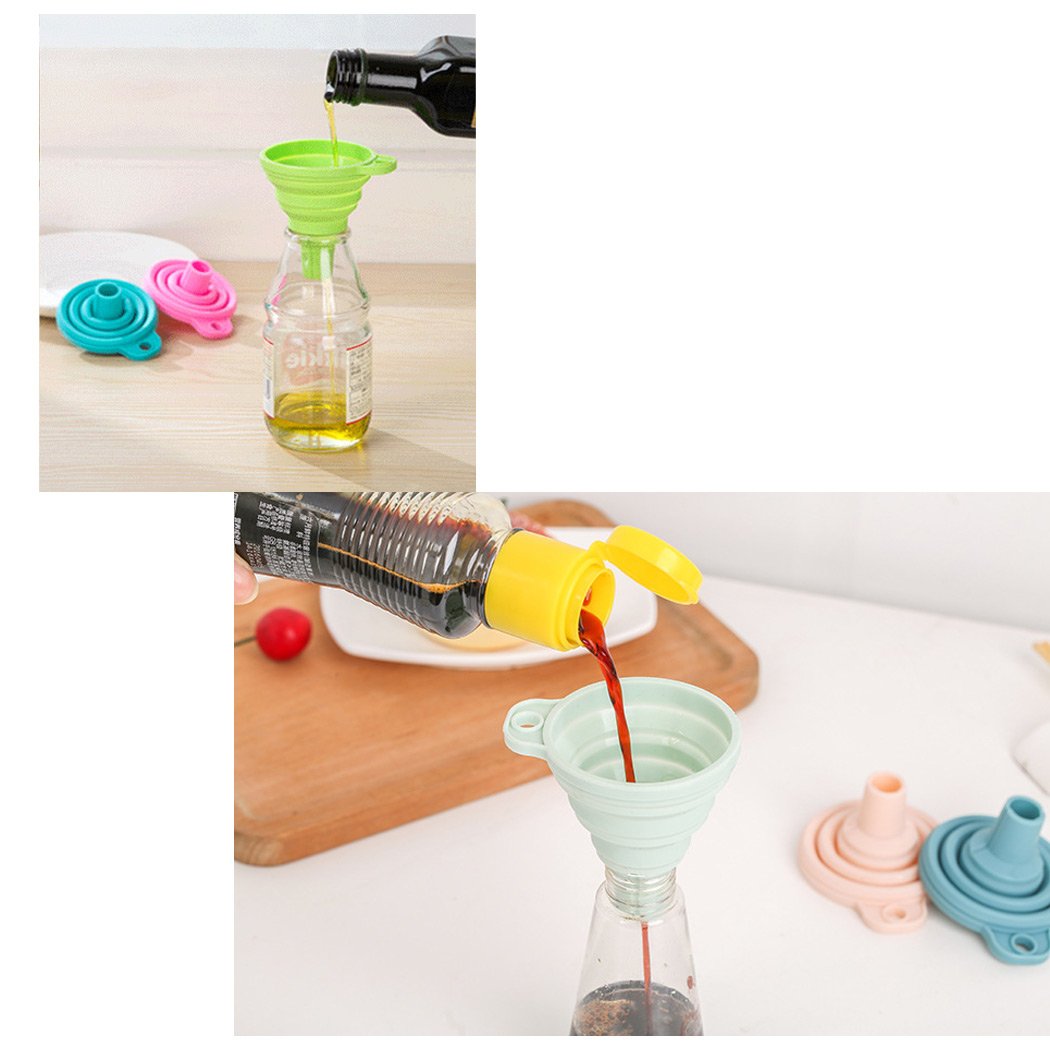 Food Grade Silicone Collapsible Funnel Set of 6 - Small Foldable Kitchen Funnel for Liquid & Powder Transfer - Perfect for Cooking, Baking, Camping & DIY Projects