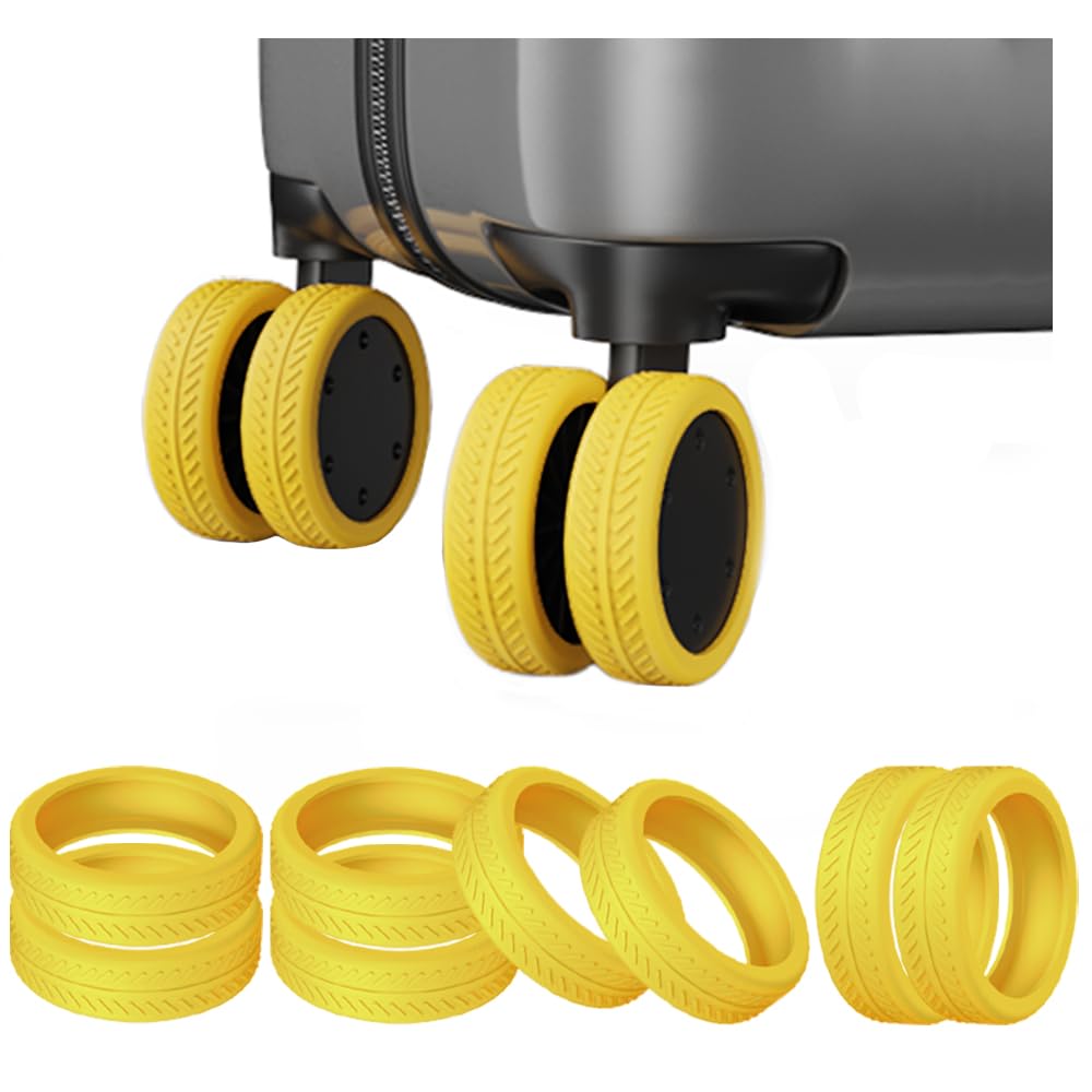 TUCANA Silicone Luggage Wheel Covers - Elastic Shockproof Caster Protectors for Suitcases & Office Chairs - Noise Reducing, Durable (Yellow) | Perfect for Travel, Home & Office Use