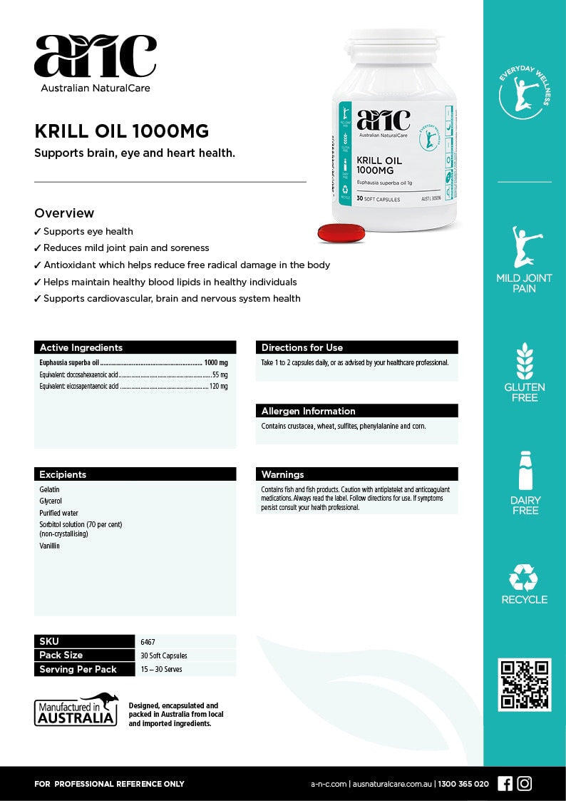Premium Australian Krill Oil 1000mg - 60 Softgel Capsules for Heart, Brain & Joint Health - Omega-3 EPA DHA Supplement for Adults - Supports Cardiovascular & Cognitive Function - Daily Wellness Essential