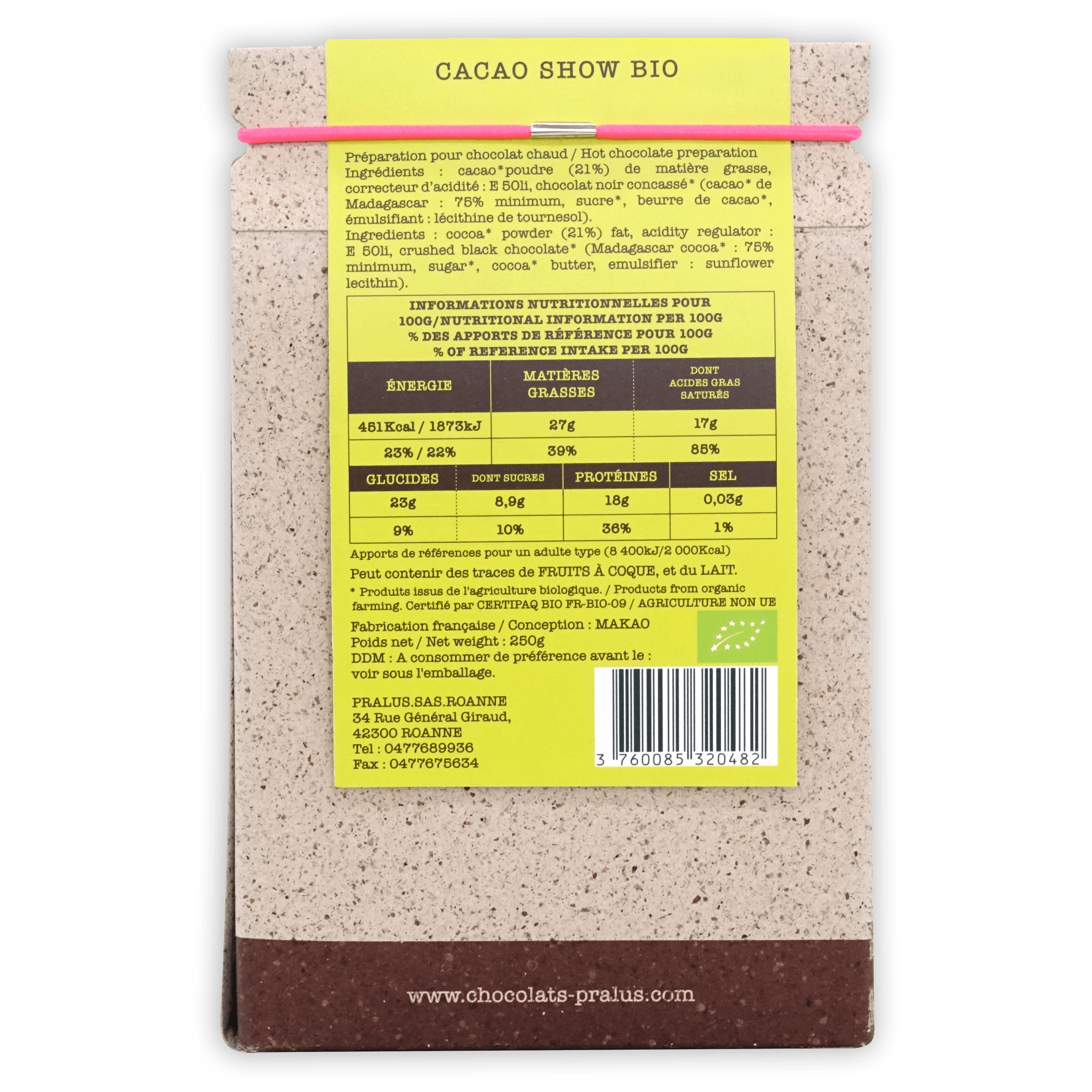 Premium Pralus Cacao Show Hot Chocolate Mix - Rich & Creamy Drinking Chocolate Powder for Winter Warmth, Coffee Shop Style Drinks & Cozy Home Relaxation