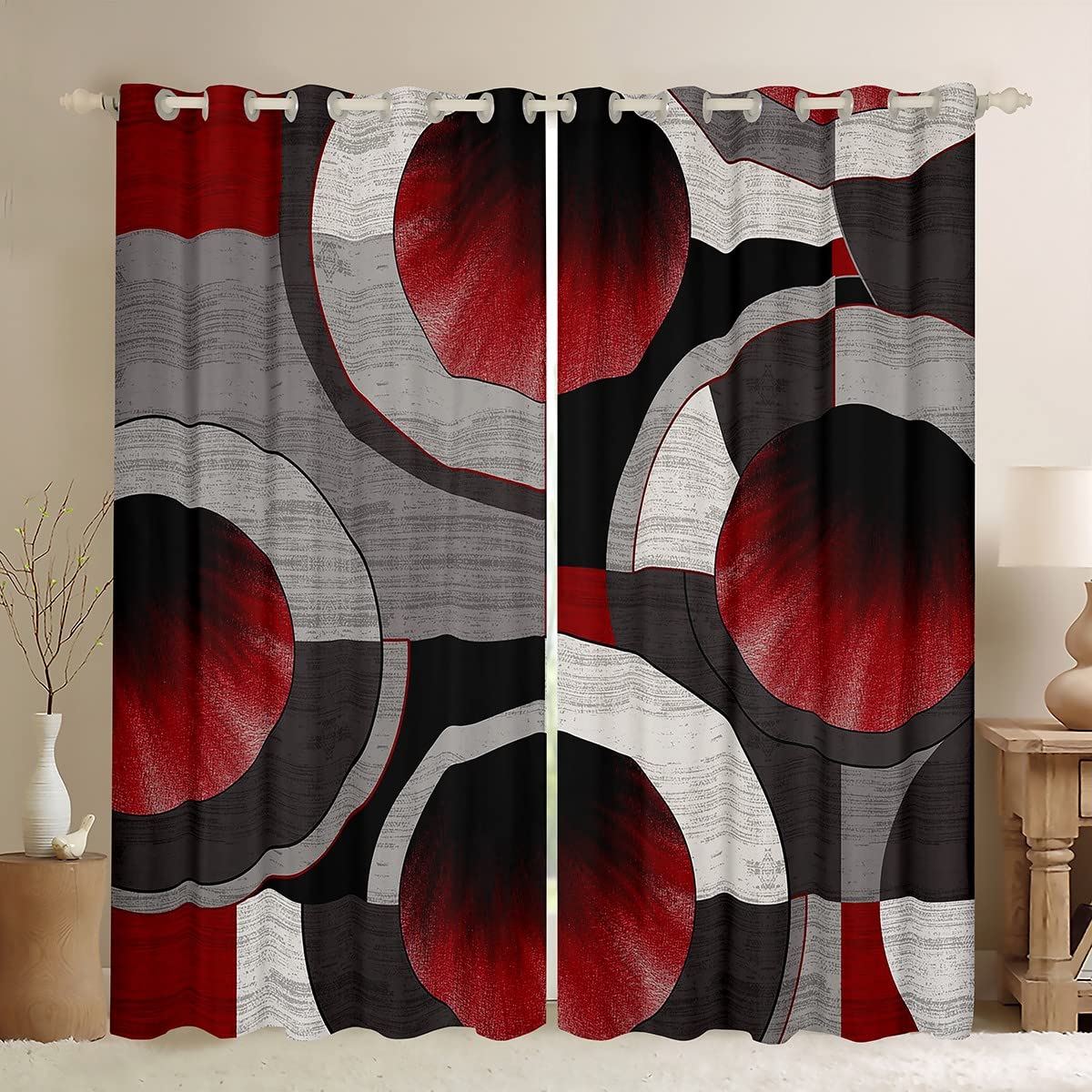 Castle Fairy Red Circles Blackout Curtains - Modern Geometric Abstract Window Drapes 38x45 Inches, Darkening Room Decor for Living Room & Bedroom - Perfect for Light Control & Stylish Home Decor
