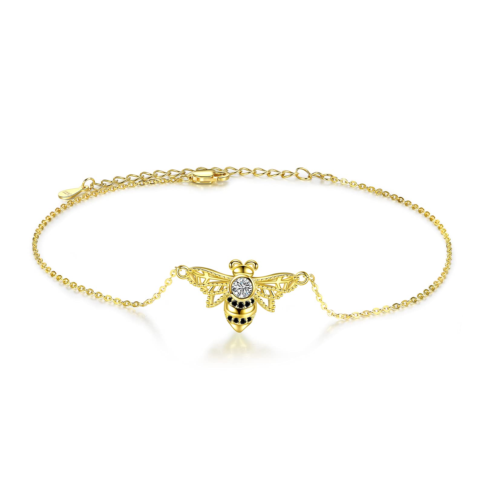 POPKIMI Bee Anklets for Women & Girls - Sterling Silver Cute Animal Ankle Bracelet - Perfect Beach Foot Jewelry & Birthday Gift for Her - Great for Summer Vacations, Pool Parties & Boho Fashion